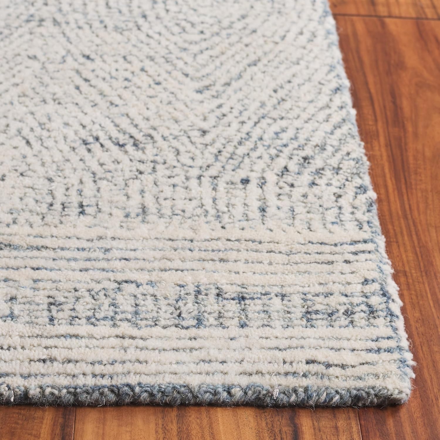 image:imageSAFAVIEH Abstract Collection Area Rug 10 Square Ivory amp Charcoal Handmade Wool Ideal for High Traffic Areas in Living Room Bedroom ABT340HIvoryBlue
