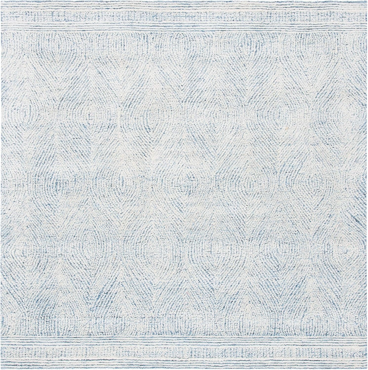 image:imageSAFAVIEH Abstract Collection Area Rug 10 Square Ivory amp Charcoal Handmade Wool Ideal for High Traffic Areas in Living Room Bedroom ABT340HIvoryBlue