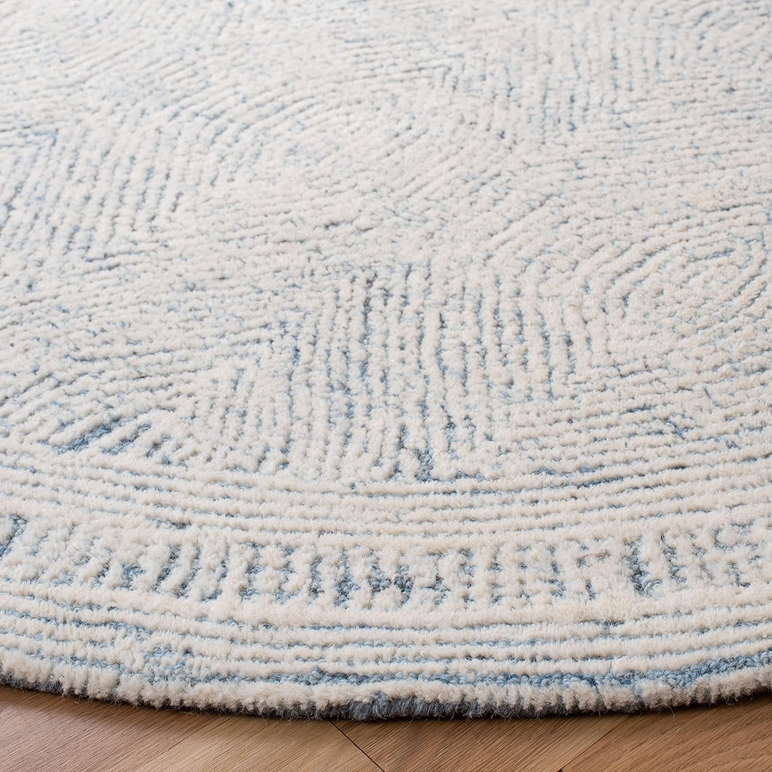 image:imageSAFAVIEH Abstract Collection Area Rug 10 Square Ivory amp Charcoal Handmade Wool Ideal for High Traffic Areas in Living Room Bedroom ABT340HIvoryBlue