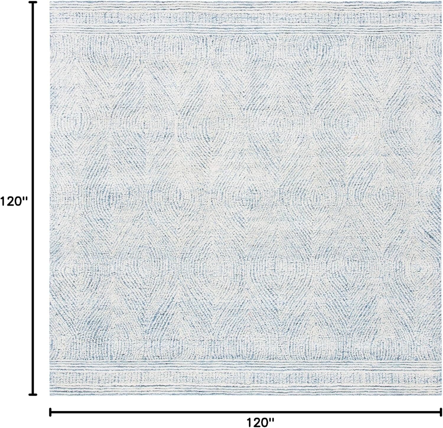 image:imageSAFAVIEH Abstract Collection Area Rug 10 Square Ivory amp Charcoal Handmade Wool Ideal for High Traffic Areas in Living Room Bedroom ABT340HIvoryBlue