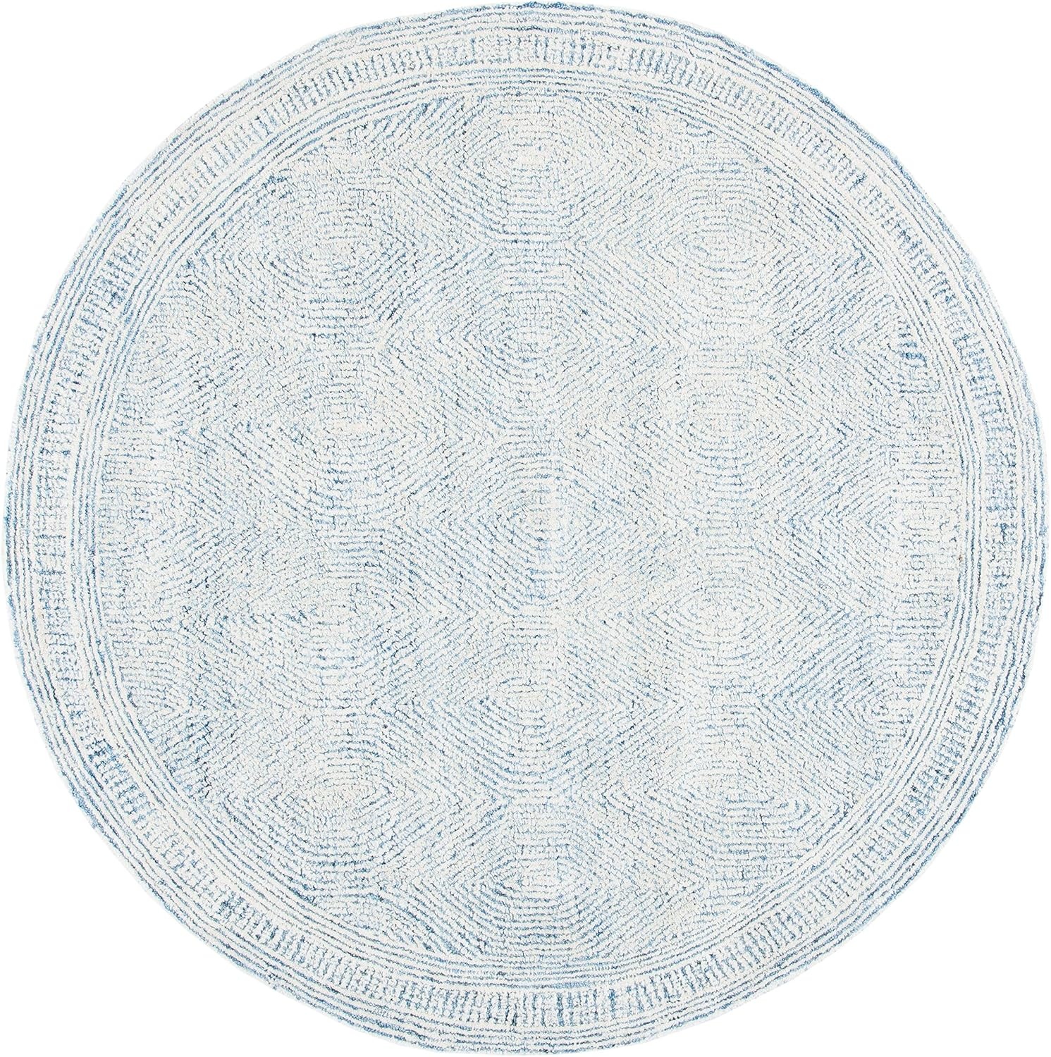 image:imageSAFAVIEH Abstract Collection Area Rug 10 Square Ivory amp Charcoal Handmade Wool Ideal for High Traffic Areas in Living Room Bedroom ABT340HIvoryBlue