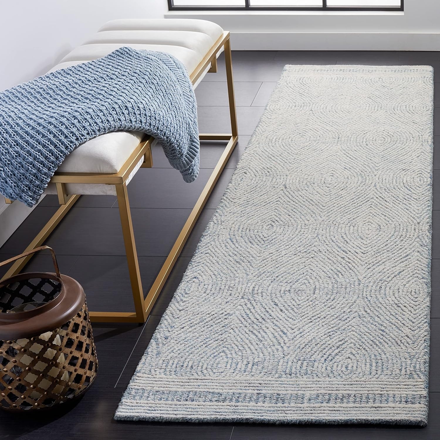 image:imageSAFAVIEH Abstract Collection Area Rug 10 Square Ivory amp Charcoal Handmade Wool Ideal for High Traffic Areas in Living Room Bedroom ABT340HIvoryBlue