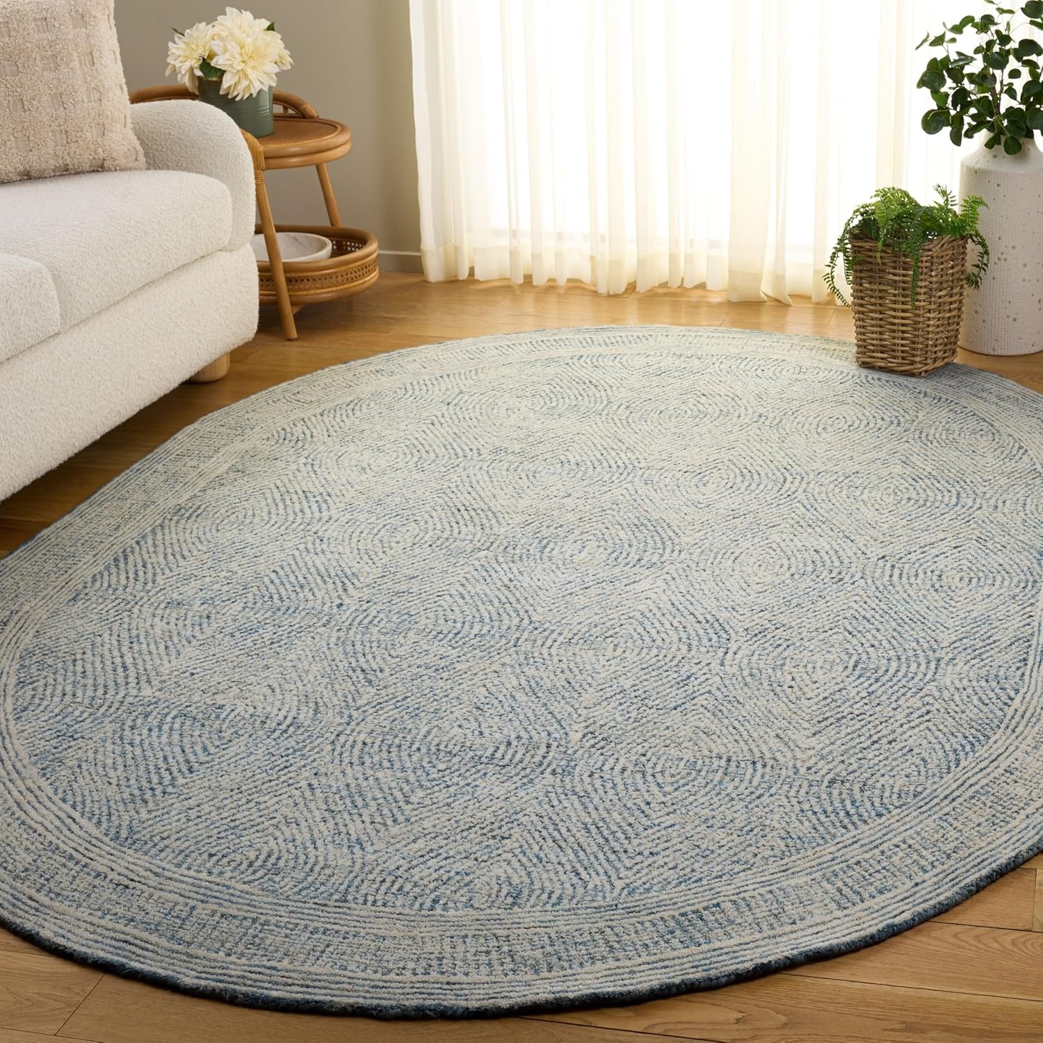 image:imageSAFAVIEH Abstract Collection Area Rug 10 Square Ivory amp Charcoal Handmade Wool Ideal for High Traffic Areas in Living Room Bedroom ABT340HIvoryBlue