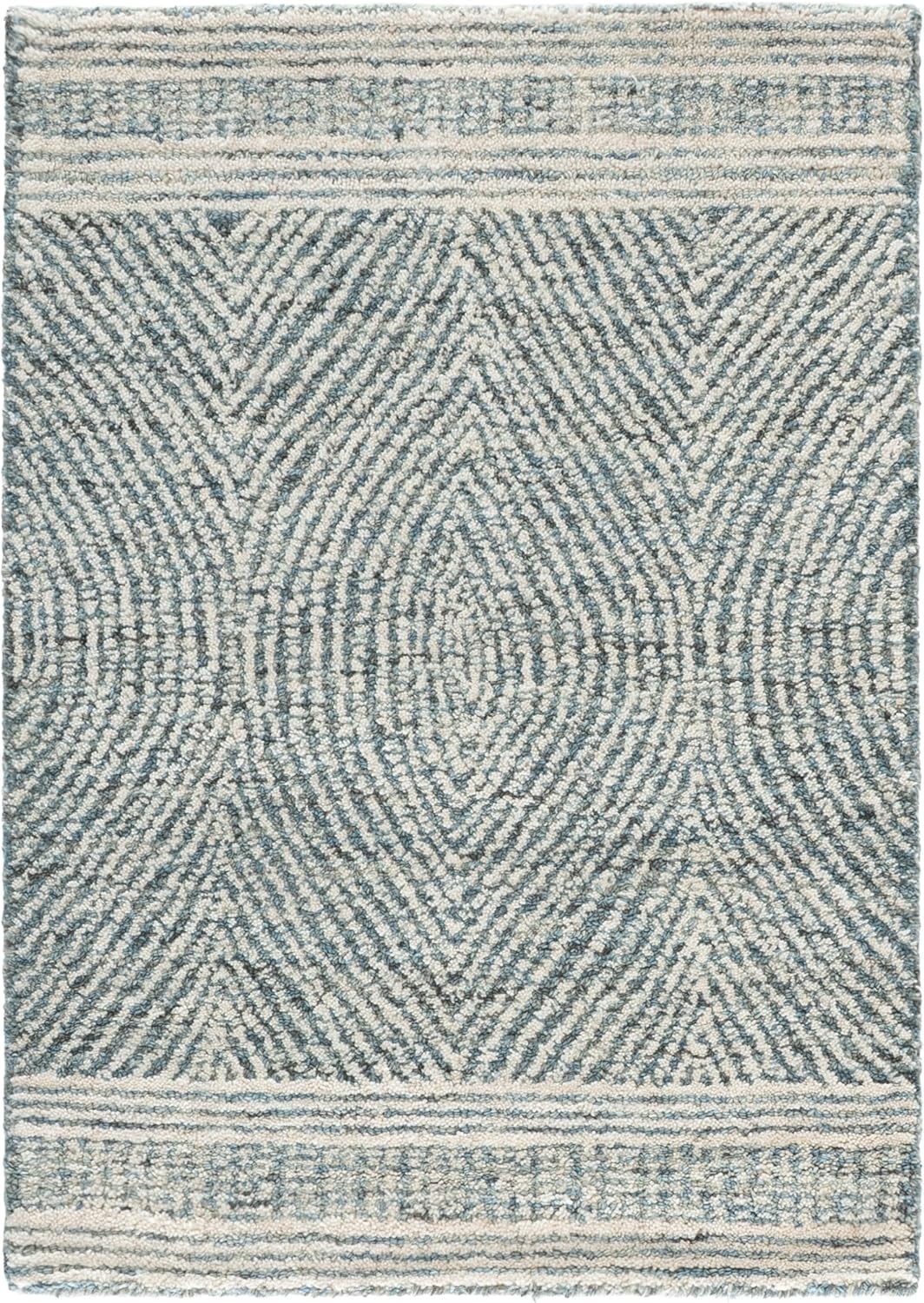 image:imageSAFAVIEH Abstract Collection Area Rug 10 Square Ivory amp Charcoal Handmade Wool Ideal for High Traffic Areas in Living Room Bedroom ABT340HIvoryBlue
