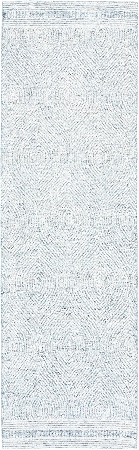 image:imageSAFAVIEH Abstract Collection Area Rug 10 Square Ivory amp Charcoal Handmade Wool Ideal for High Traffic Areas in Living Room Bedroom ABT340HIvoryBlue