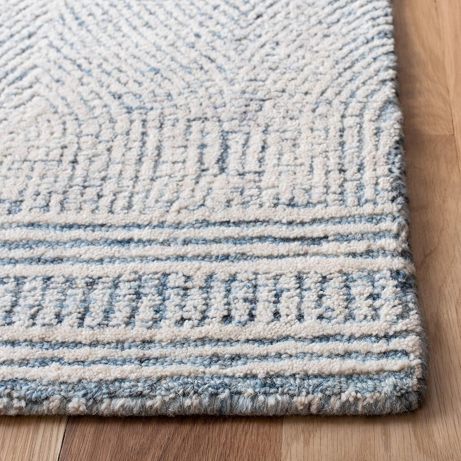 image:imageSAFAVIEH Abstract Collection Area Rug 10 Square Ivory amp Charcoal Handmade Wool Ideal for High Traffic Areas in Living Room Bedroom ABT340HIvoryBlue