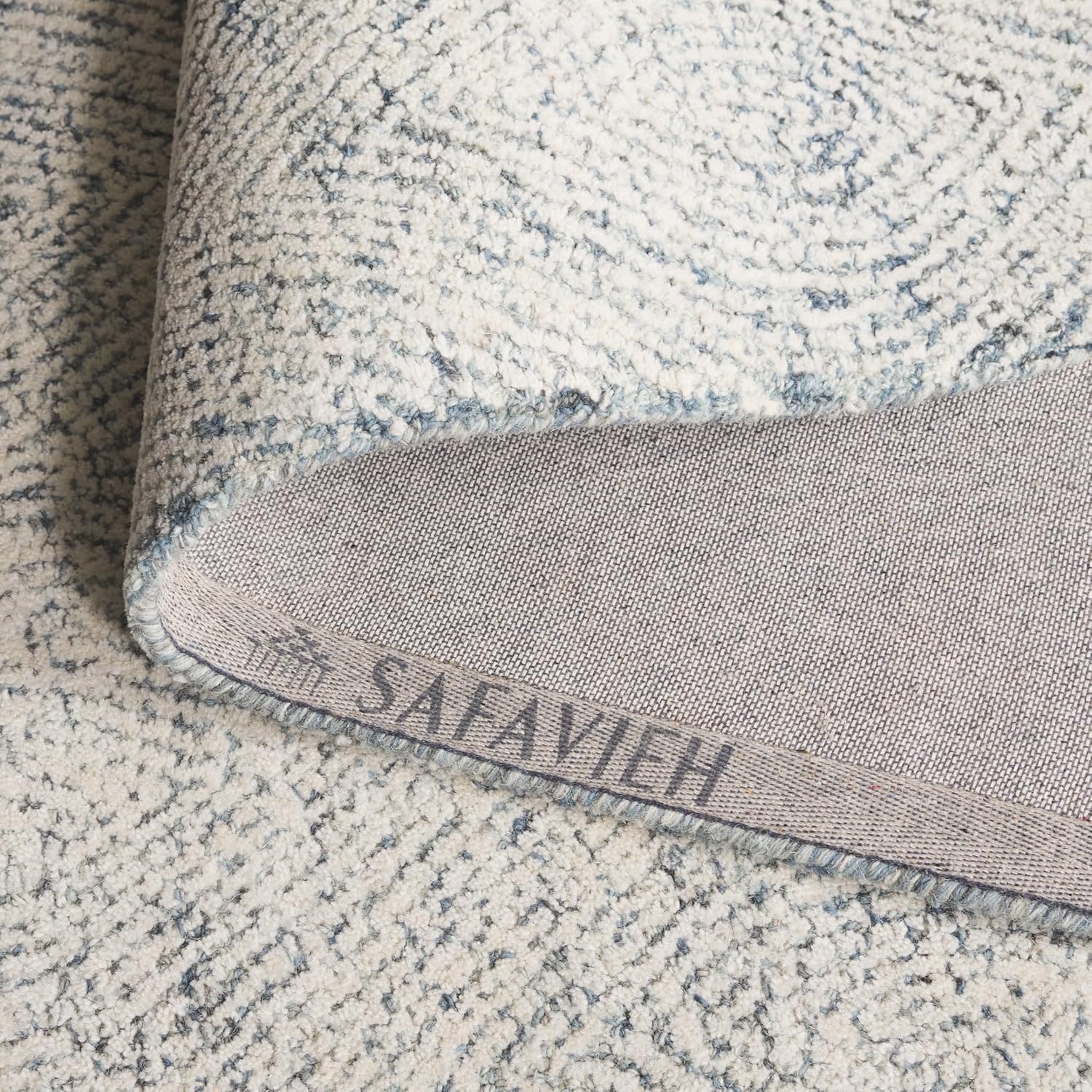 image:imageSAFAVIEH Abstract Collection Area Rug 10 Square Ivory amp Charcoal Handmade Wool Ideal for High Traffic Areas in Living Room Bedroom ABT340HIvoryBlue