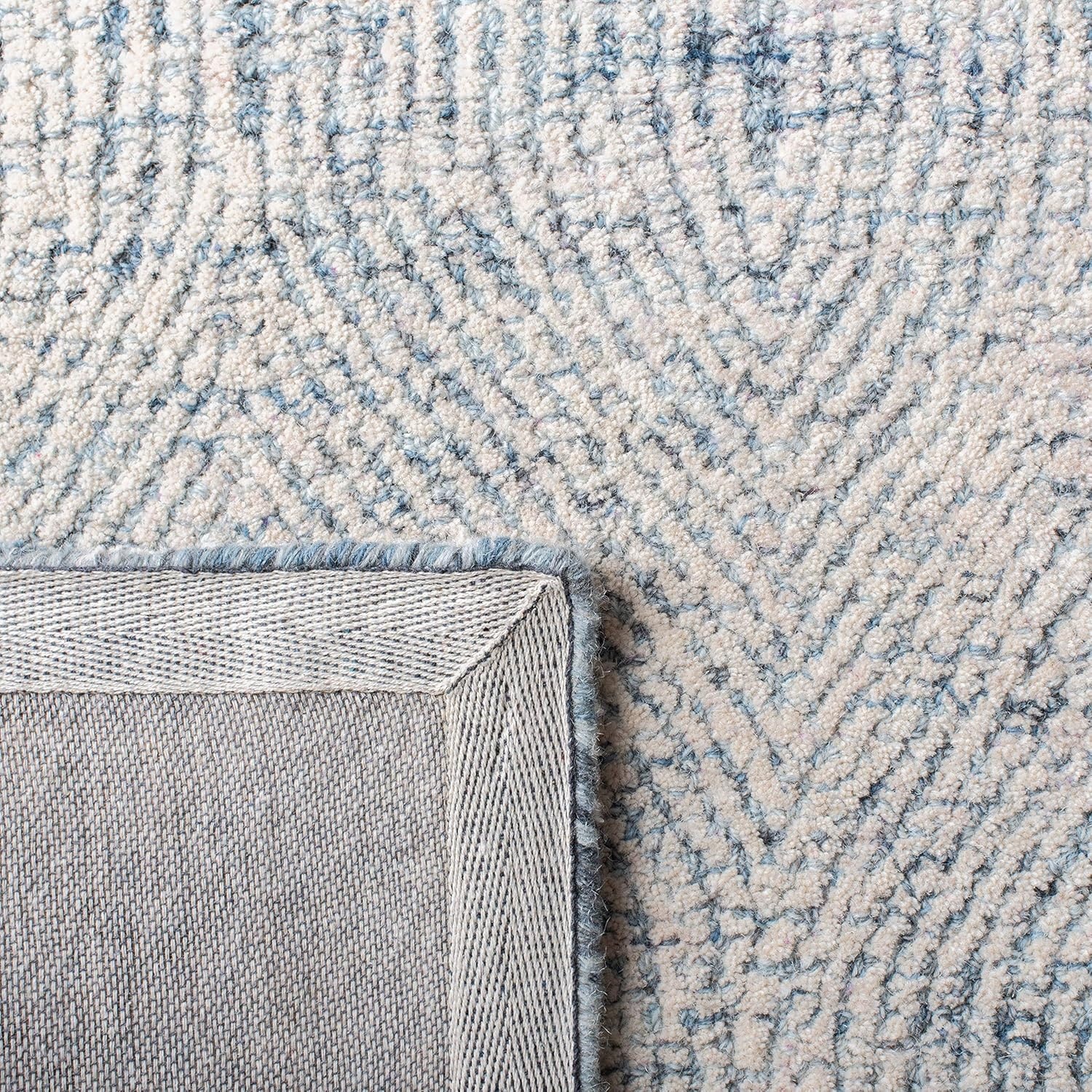 image:imageSAFAVIEH Abstract Collection Area Rug 10 Square Ivory amp Charcoal Handmade Wool Ideal for High Traffic Areas in Living Room Bedroom ABT340HIvoryBlue