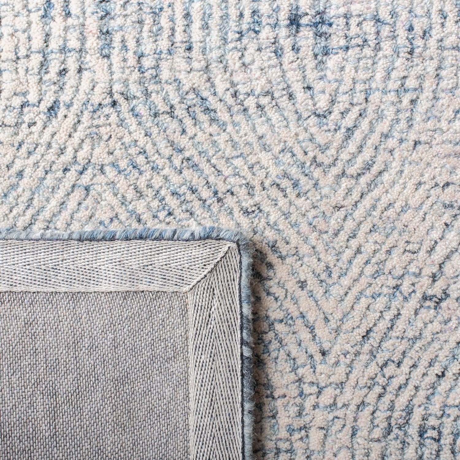image:imageSAFAVIEH Abstract Collection Area Rug 10 Square Ivory amp Charcoal Handmade Wool Ideal for High Traffic Areas in Living Room Bedroom ABT340HIvoryBlue