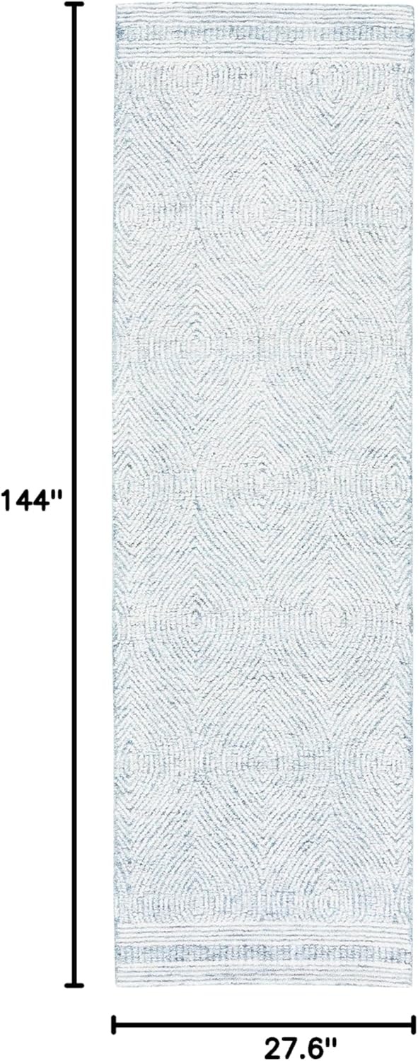 image:imageSAFAVIEH Abstract Collection Area Rug 10 Square Ivory amp Charcoal Handmade Wool Ideal for High Traffic Areas in Living Room Bedroom ABT340HIvoryBlue