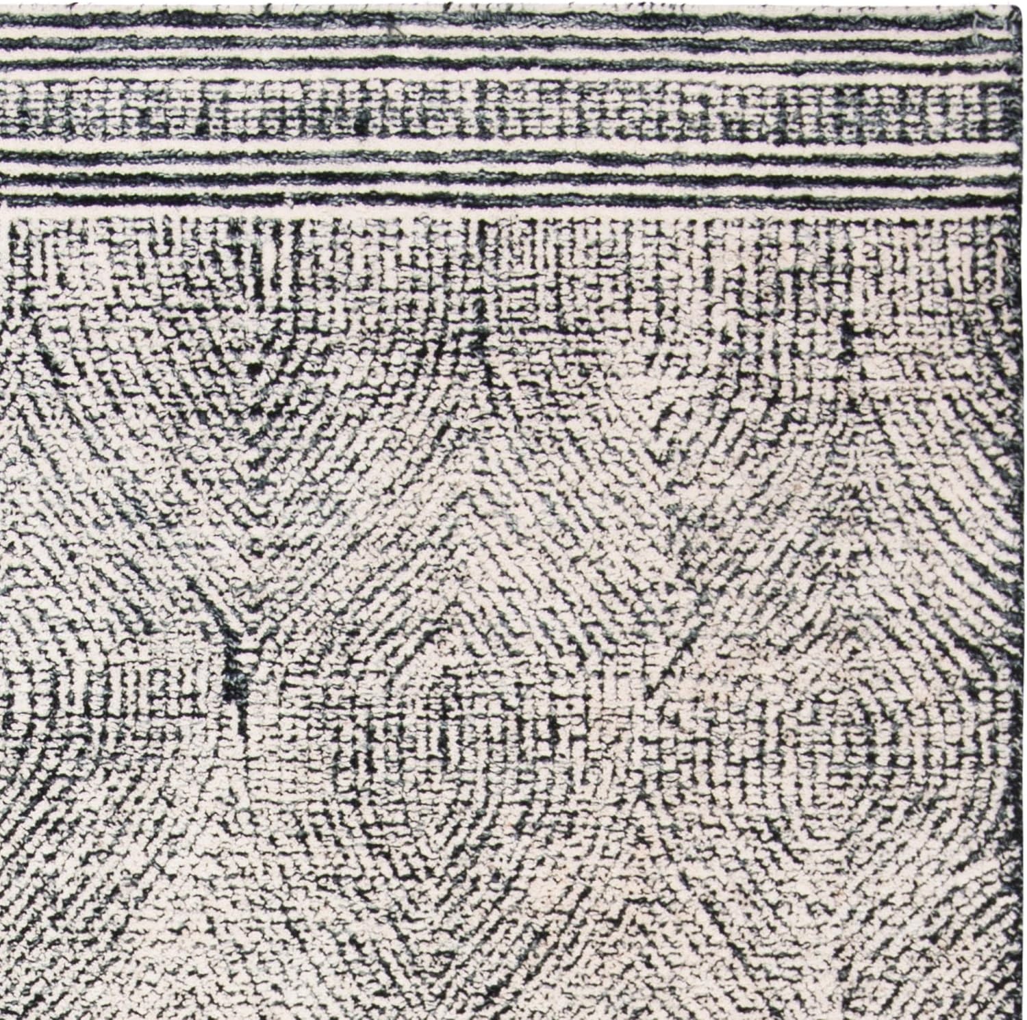 image:imageSAFAVIEH Abstract Collection Area Rug 10 Square Ivory amp Charcoal Handmade Wool Ideal for High Traffic Areas in Living Room Bedroom ABT340HIvoryCharcoal