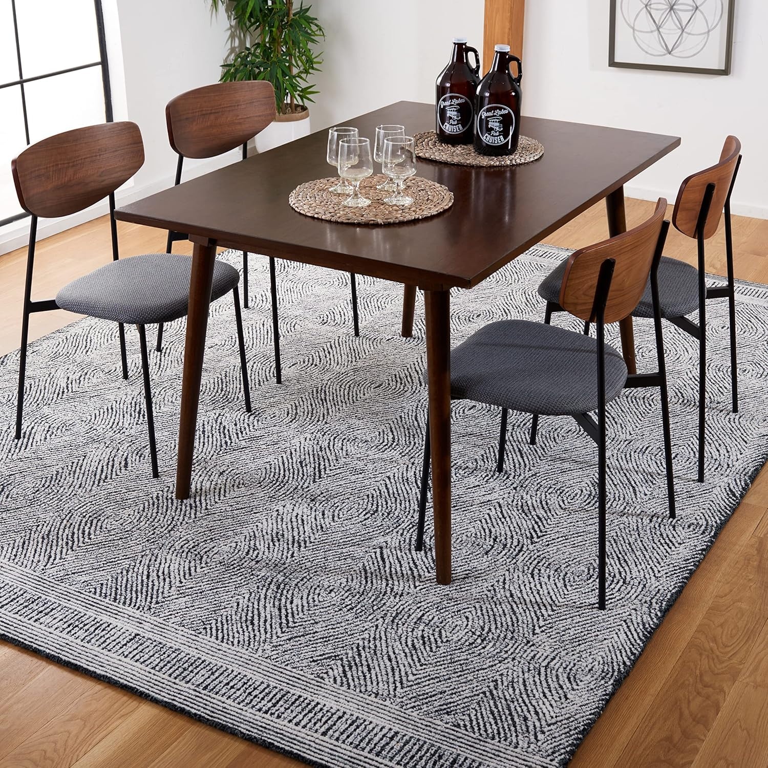 image:imageSAFAVIEH Abstract Collection Area Rug 10 Square Ivory amp Charcoal Handmade Wool Ideal for High Traffic Areas in Living Room Bedroom ABT340HIvoryCharcoal
