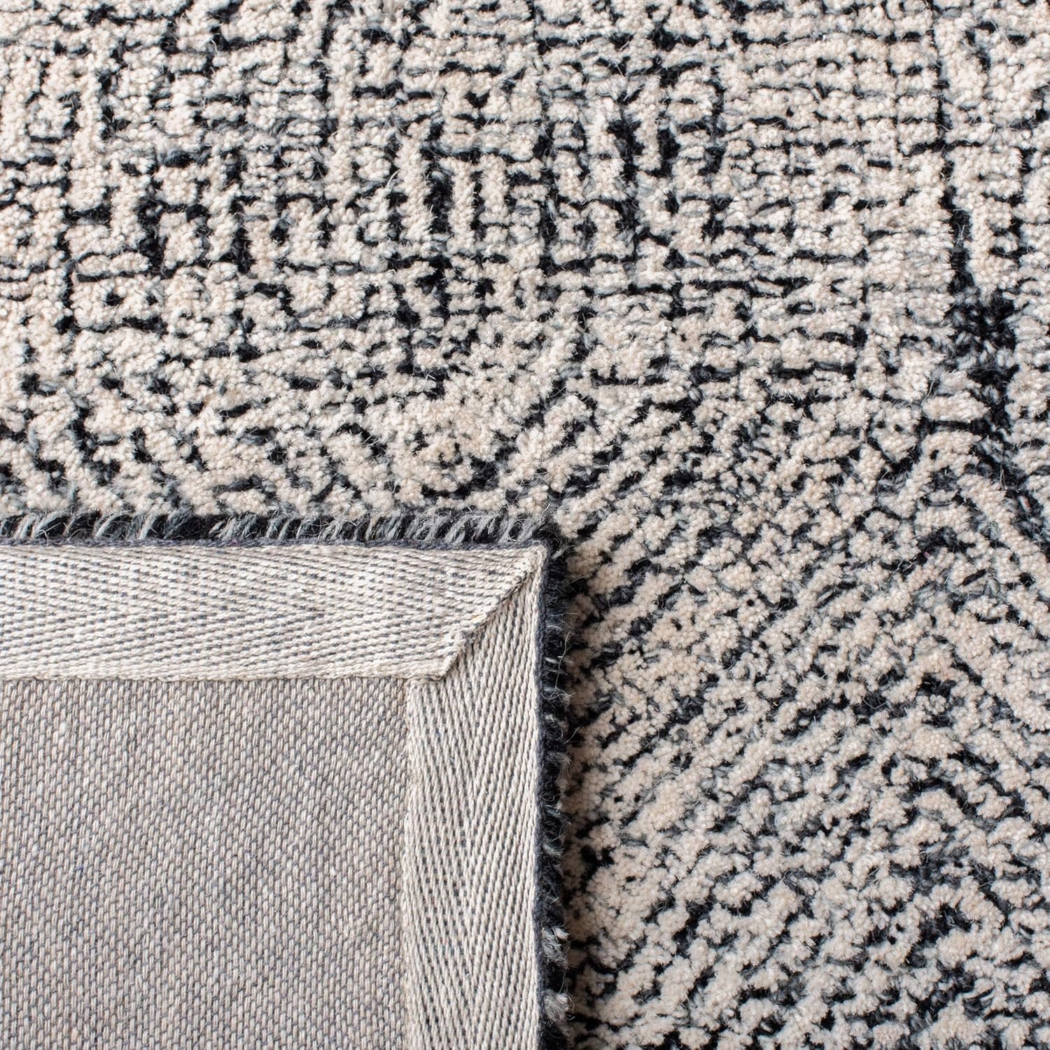 image:imageSAFAVIEH Abstract Collection Area Rug 10 Square Ivory amp Charcoal Handmade Wool Ideal for High Traffic Areas in Living Room Bedroom ABT340HIvoryCharcoal