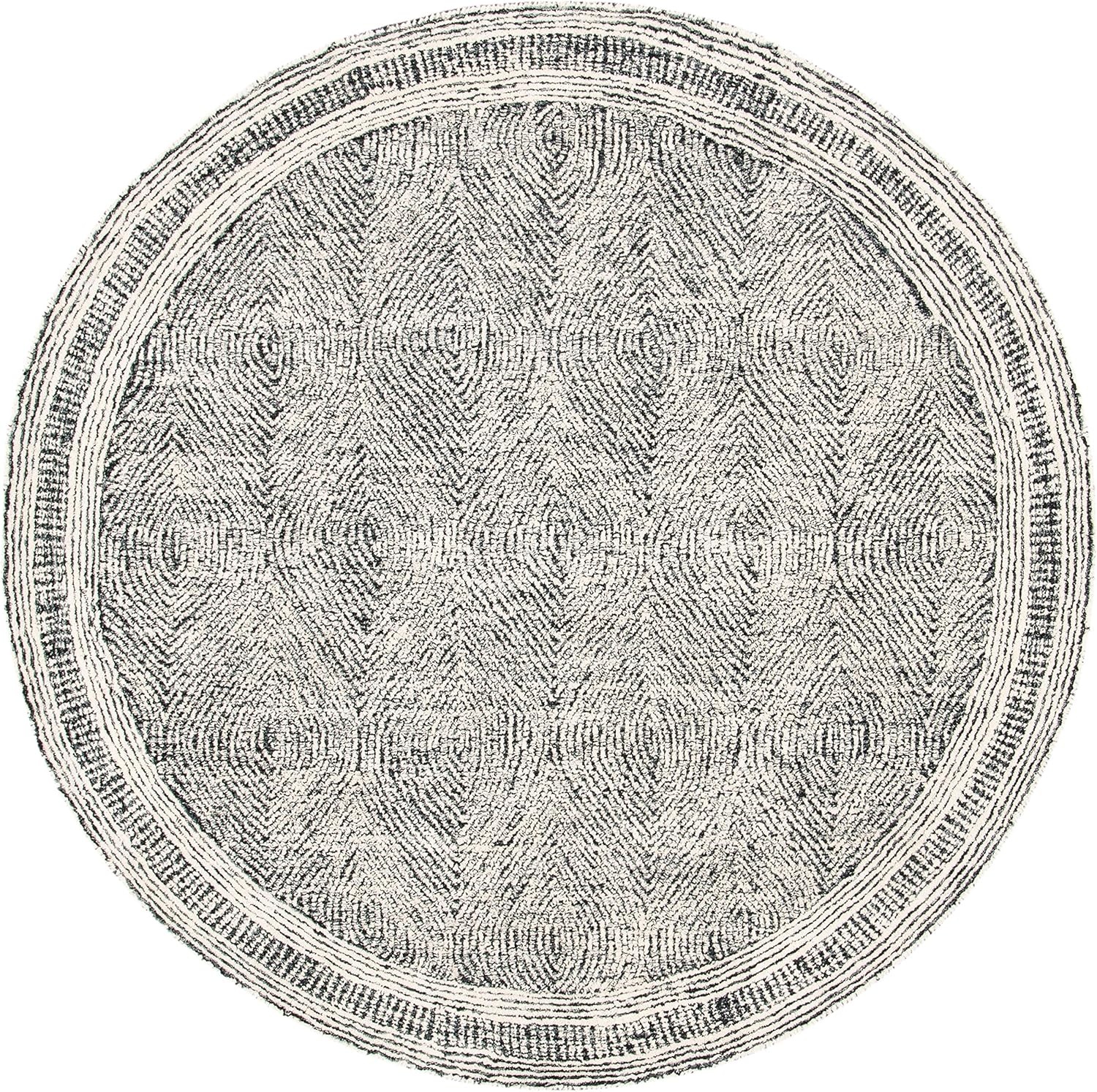 image:imageSAFAVIEH Abstract Collection Area Rug 10 Square Ivory amp Charcoal Handmade Wool Ideal for High Traffic Areas in Living Room Bedroom ABT340HIvoryCharcoal