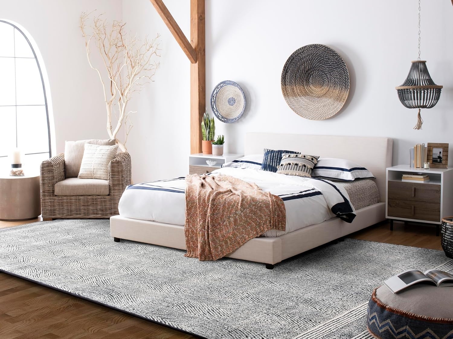 image:imageSAFAVIEH Abstract Collection Area Rug 10 Square Ivory amp Charcoal Handmade Wool Ideal for High Traffic Areas in Living Room Bedroom ABT340HIvoryCharcoal