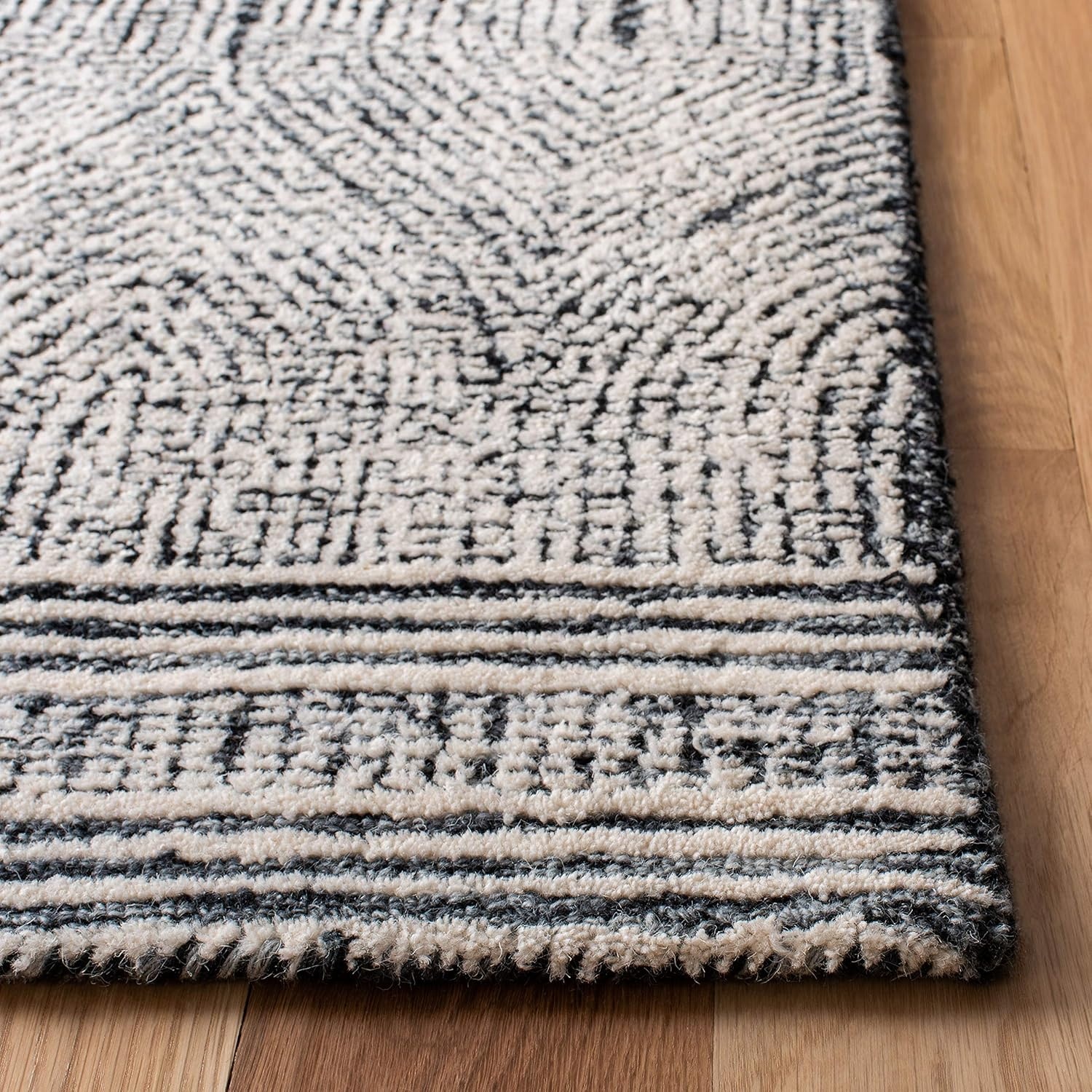 image:imageSAFAVIEH Abstract Collection Area Rug 10 Square Ivory amp Charcoal Handmade Wool Ideal for High Traffic Areas in Living Room Bedroom ABT340HIvoryCharcoal