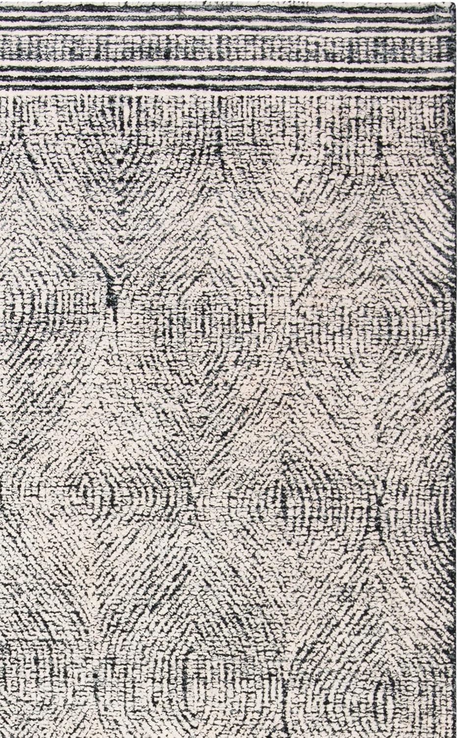 image:imageSAFAVIEH Abstract Collection Area Rug 10 Square Ivory amp Charcoal Handmade Wool Ideal for High Traffic Areas in Living Room Bedroom ABT340HIvoryCharcoal