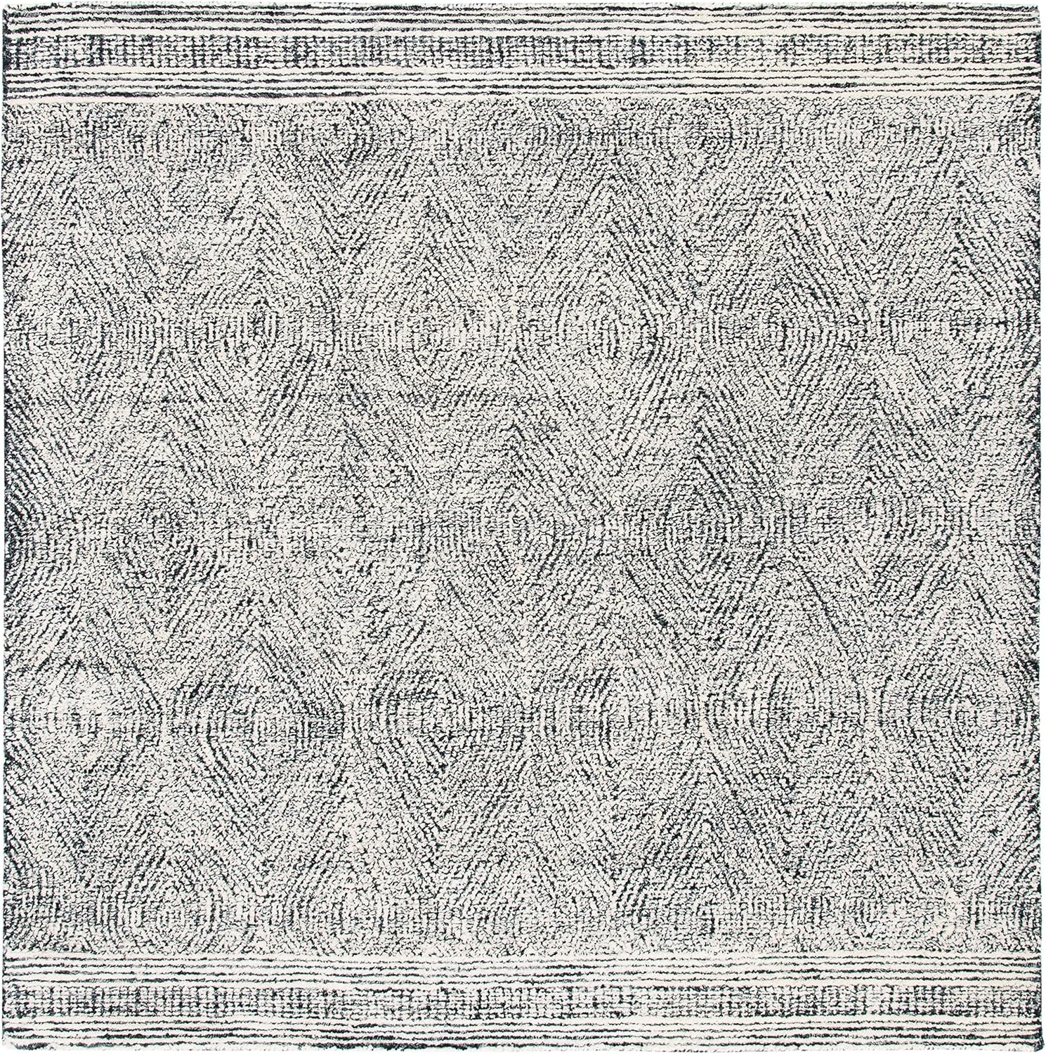 image:imageSAFAVIEH Abstract Collection Area Rug 10 Square Ivory amp Charcoal Handmade Wool Ideal for High Traffic Areas in Living Room Bedroom ABT340HIvoryCharcoal