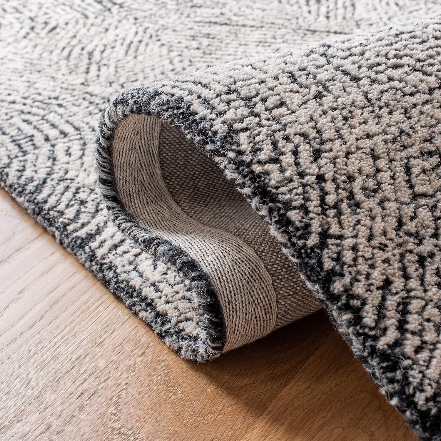 image:imageSAFAVIEH Abstract Collection Area Rug 10 Square Ivory amp Charcoal Handmade Wool Ideal for High Traffic Areas in Living Room Bedroom ABT340HIvoryCharcoal