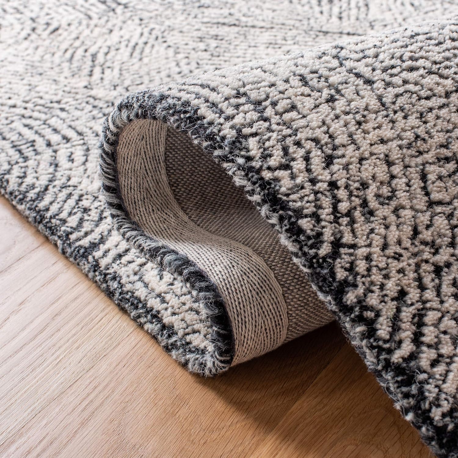 image:imageSAFAVIEH Abstract Collection Area Rug 10 Square Ivory amp Charcoal Handmade Wool Ideal for High Traffic Areas in Living Room Bedroom ABT340HIvoryCharcoal