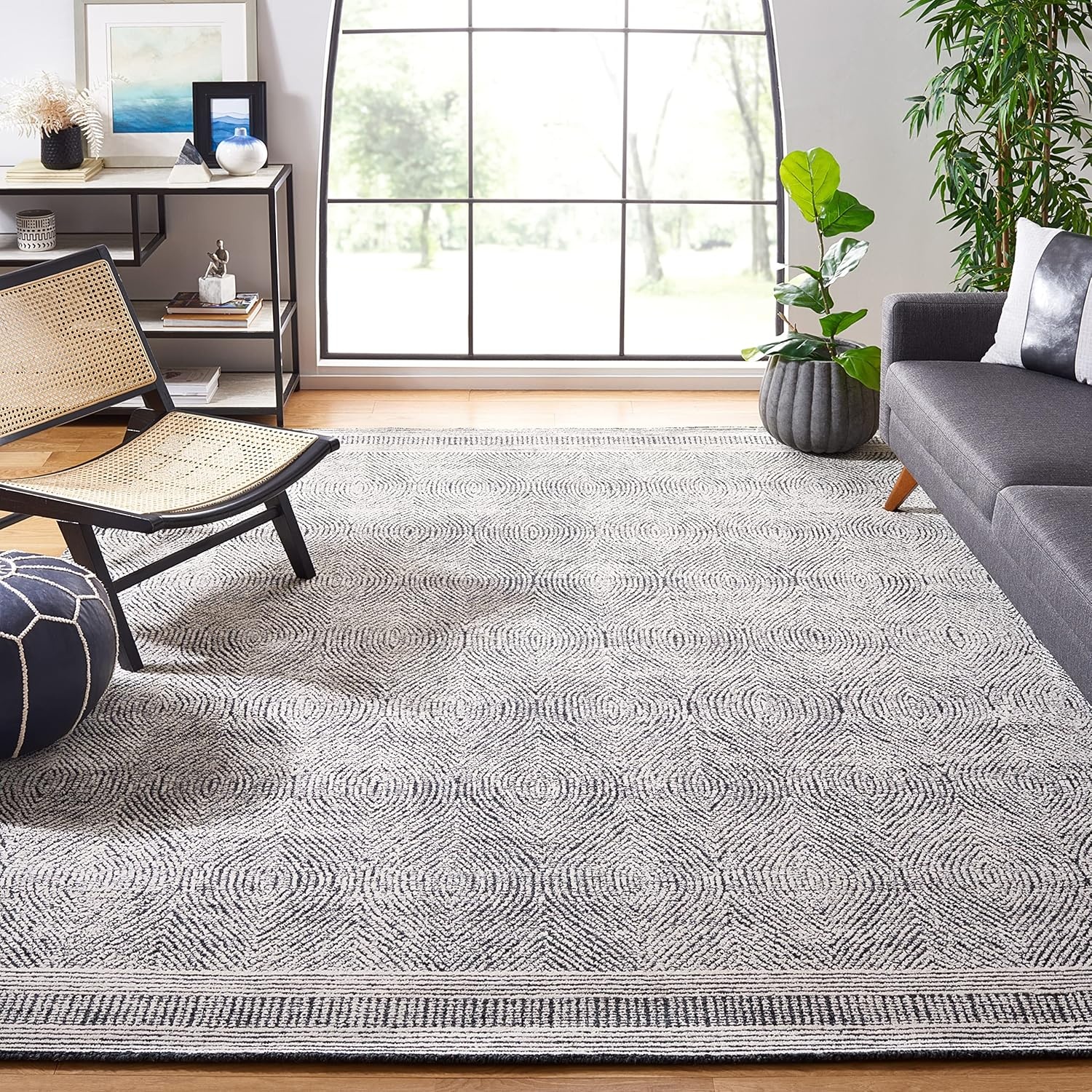 image:imageSAFAVIEH Abstract Collection Area Rug 10 Square Ivory amp Charcoal Handmade Wool Ideal for High Traffic Areas in Living Room Bedroom ABT340HIvoryCharcoal