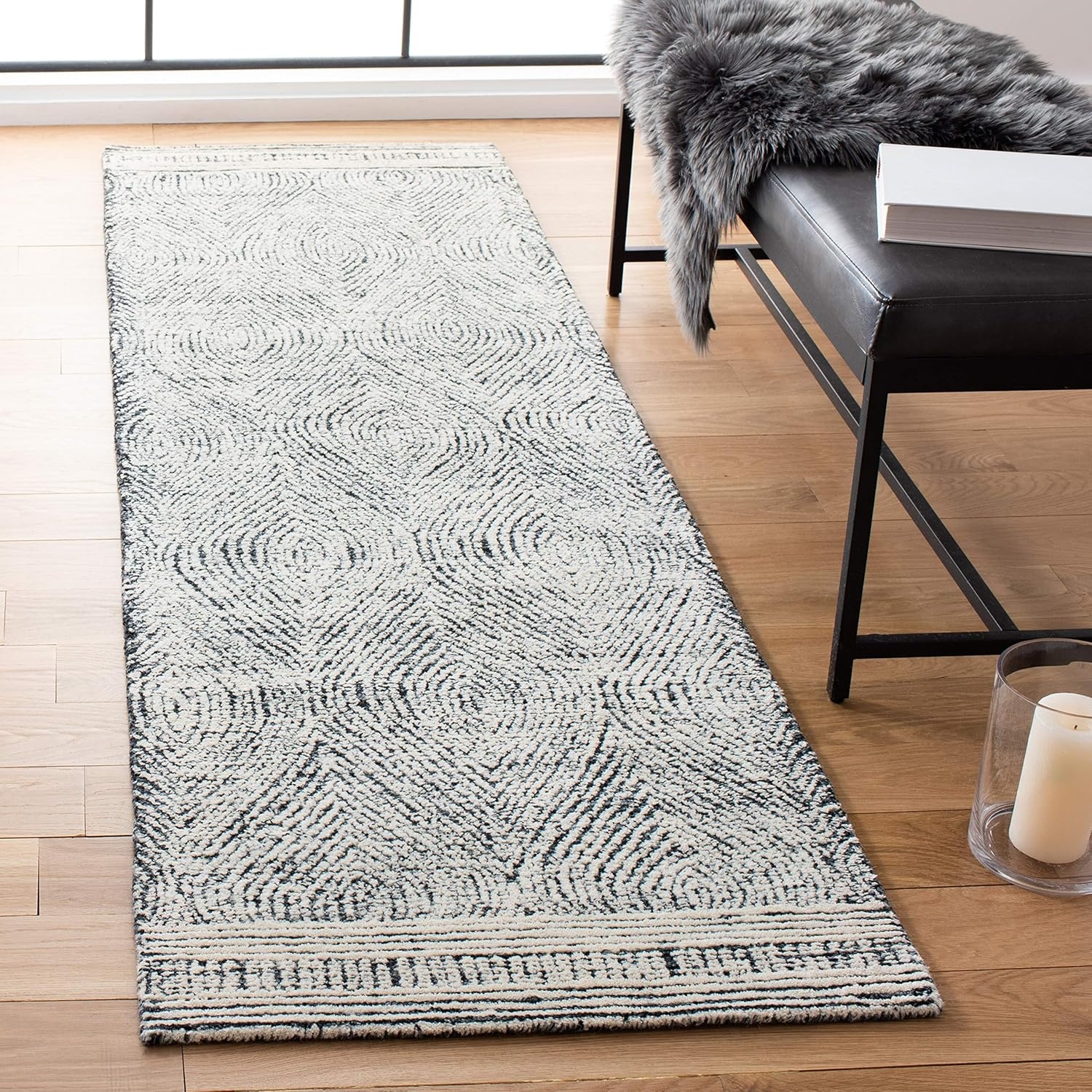 image:imageSAFAVIEH Abstract Collection Area Rug 10 Square Ivory amp Charcoal Handmade Wool Ideal for High Traffic Areas in Living Room Bedroom ABT340HIvoryCharcoal