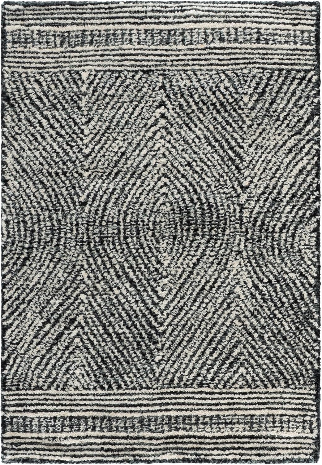 image:imageSAFAVIEH Abstract Collection Area Rug 10 Square Ivory amp Charcoal Handmade Wool Ideal for High Traffic Areas in Living Room Bedroom ABT340HIvoryCharcoal