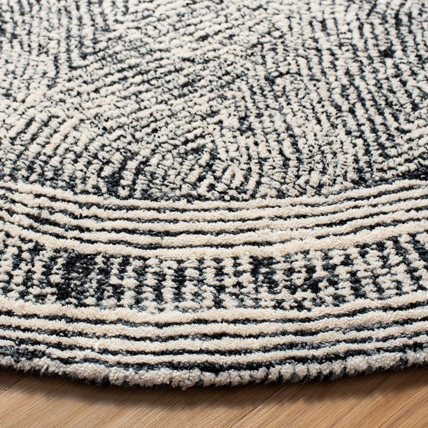 image:imageSAFAVIEH Abstract Collection Area Rug 10 Square Ivory amp Charcoal Handmade Wool Ideal for High Traffic Areas in Living Room Bedroom ABT340HIvoryCharcoal