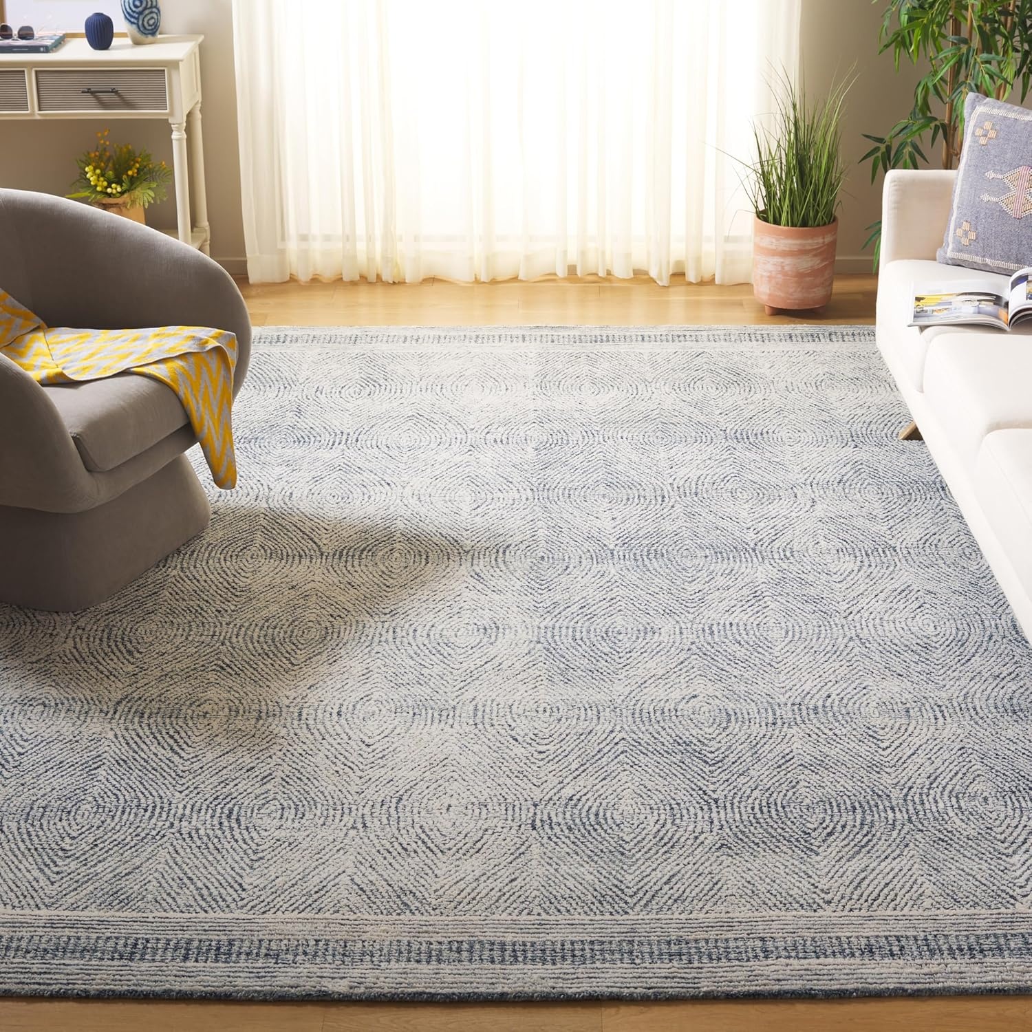 image:imageSAFAVIEH Abstract Collection Area Rug 10 Square Ivory amp Charcoal Handmade Wool Ideal for High Traffic Areas in Living Room Bedroom ABT340HIvoryNavy