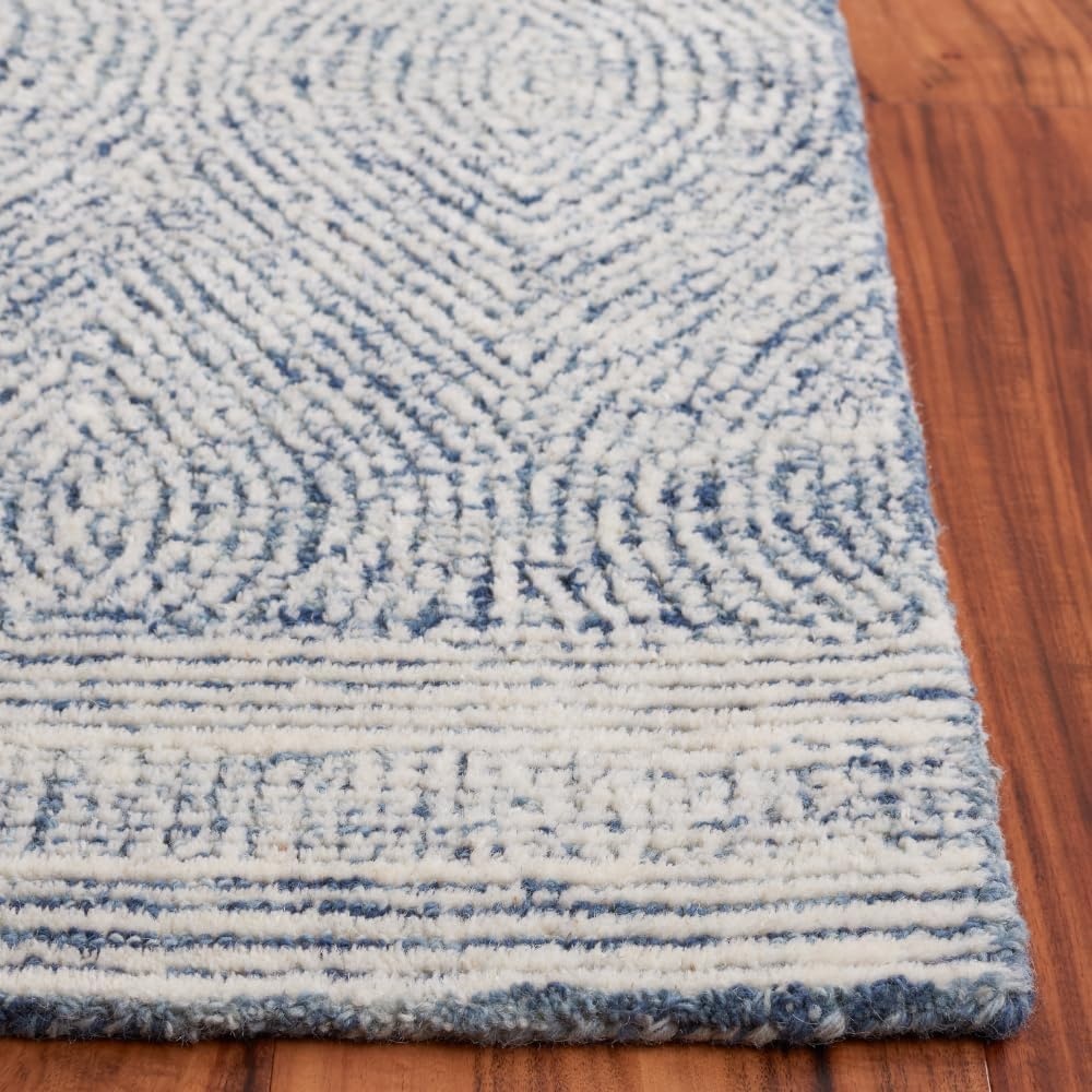 image:imageSAFAVIEH Abstract Collection Area Rug 10 Square Ivory amp Charcoal Handmade Wool Ideal for High Traffic Areas in Living Room Bedroom ABT340HIvoryNavy
