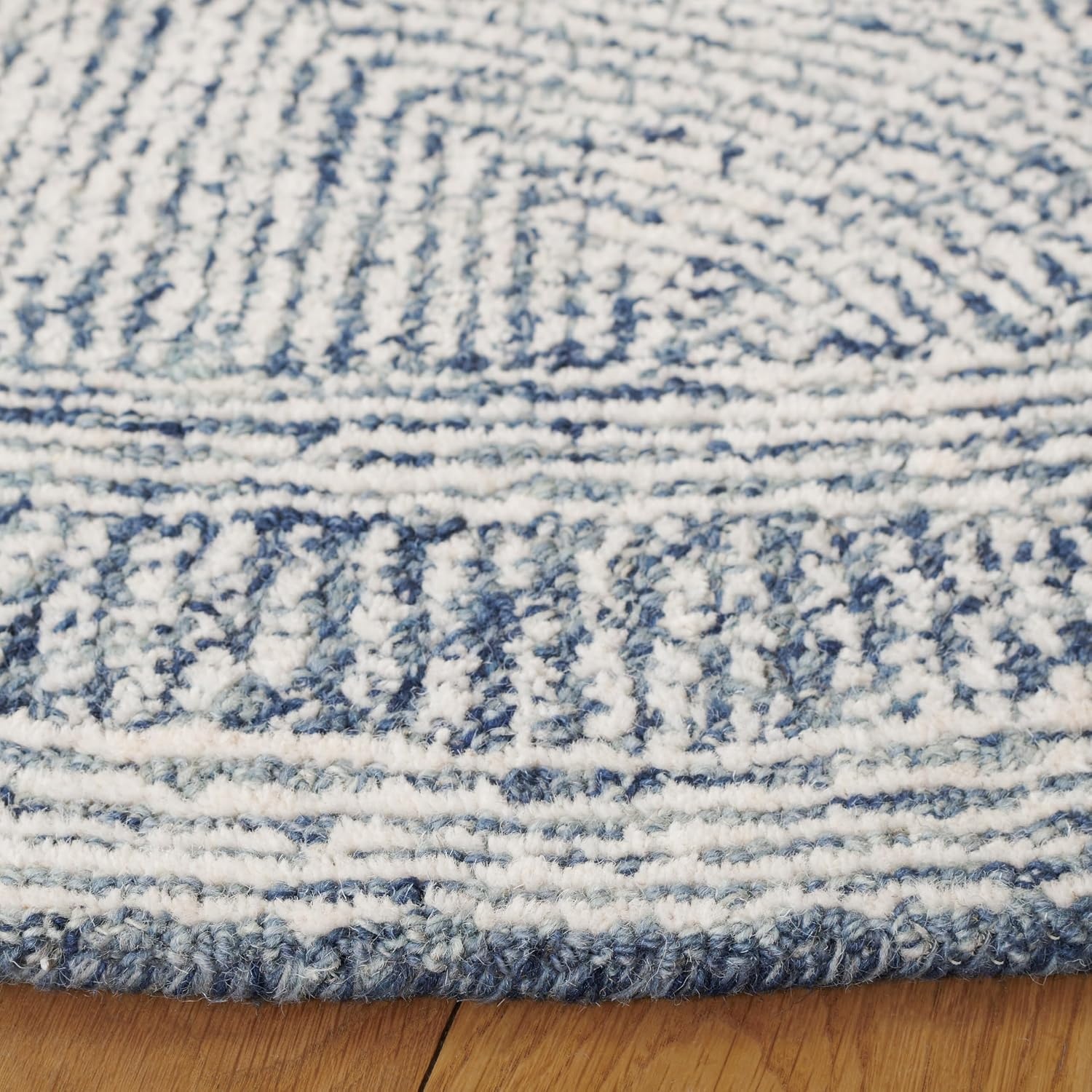 image:imageSAFAVIEH Abstract Collection Area Rug 10 Square Ivory amp Charcoal Handmade Wool Ideal for High Traffic Areas in Living Room Bedroom ABT340HIvoryNavy