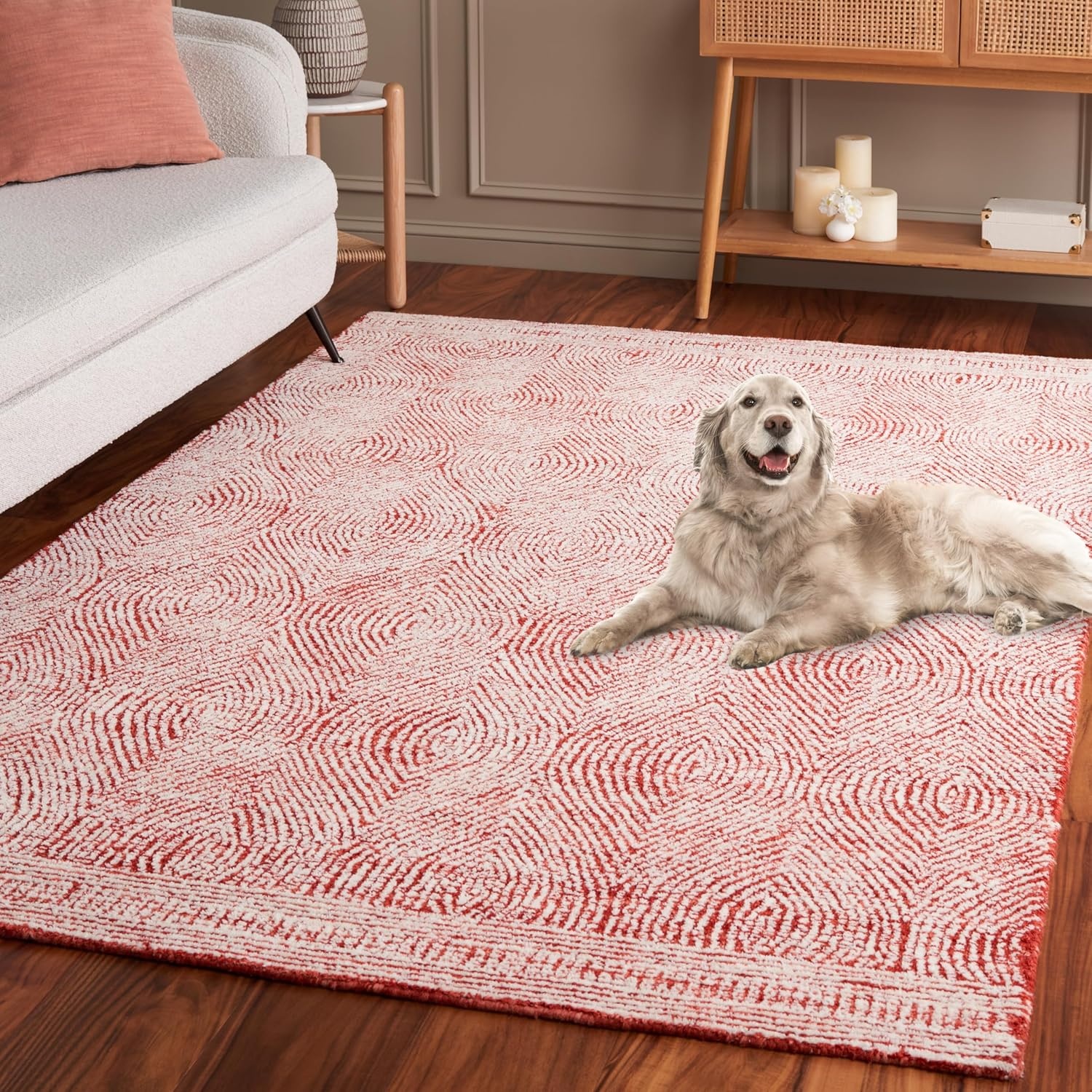 image:imageSAFAVIEH Abstract Collection Area Rug 10 Square Ivory amp Charcoal Handmade Wool Ideal for High Traffic Areas in Living Room Bedroom ABT340HIvoryRed