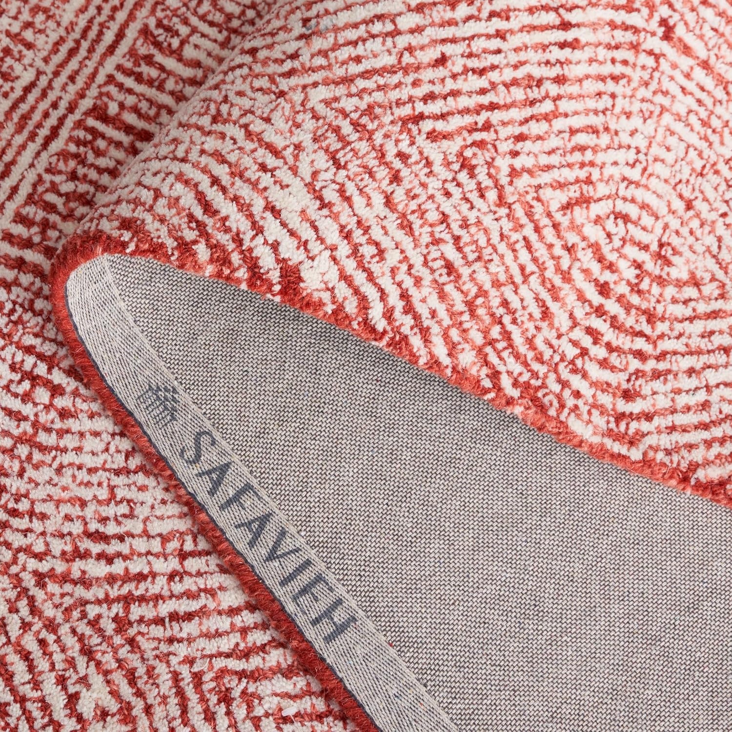 image:imageSAFAVIEH Abstract Collection Area Rug 10 Square Ivory amp Charcoal Handmade Wool Ideal for High Traffic Areas in Living Room Bedroom ABT340HIvoryRed