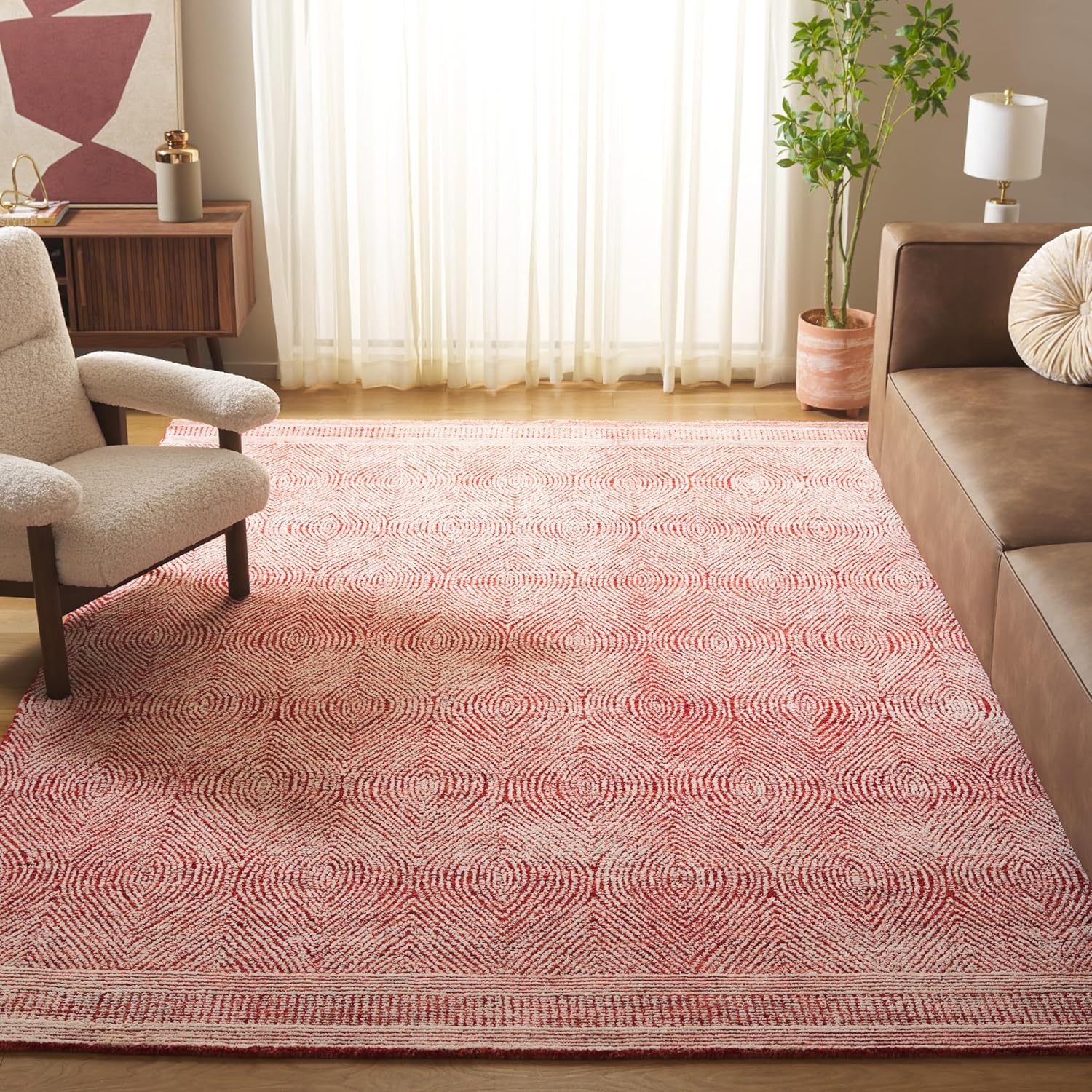 image:imageSAFAVIEH Abstract Collection Area Rug 10 Square Ivory amp Charcoal Handmade Wool Ideal for High Traffic Areas in Living Room Bedroom ABT340HIvoryRed