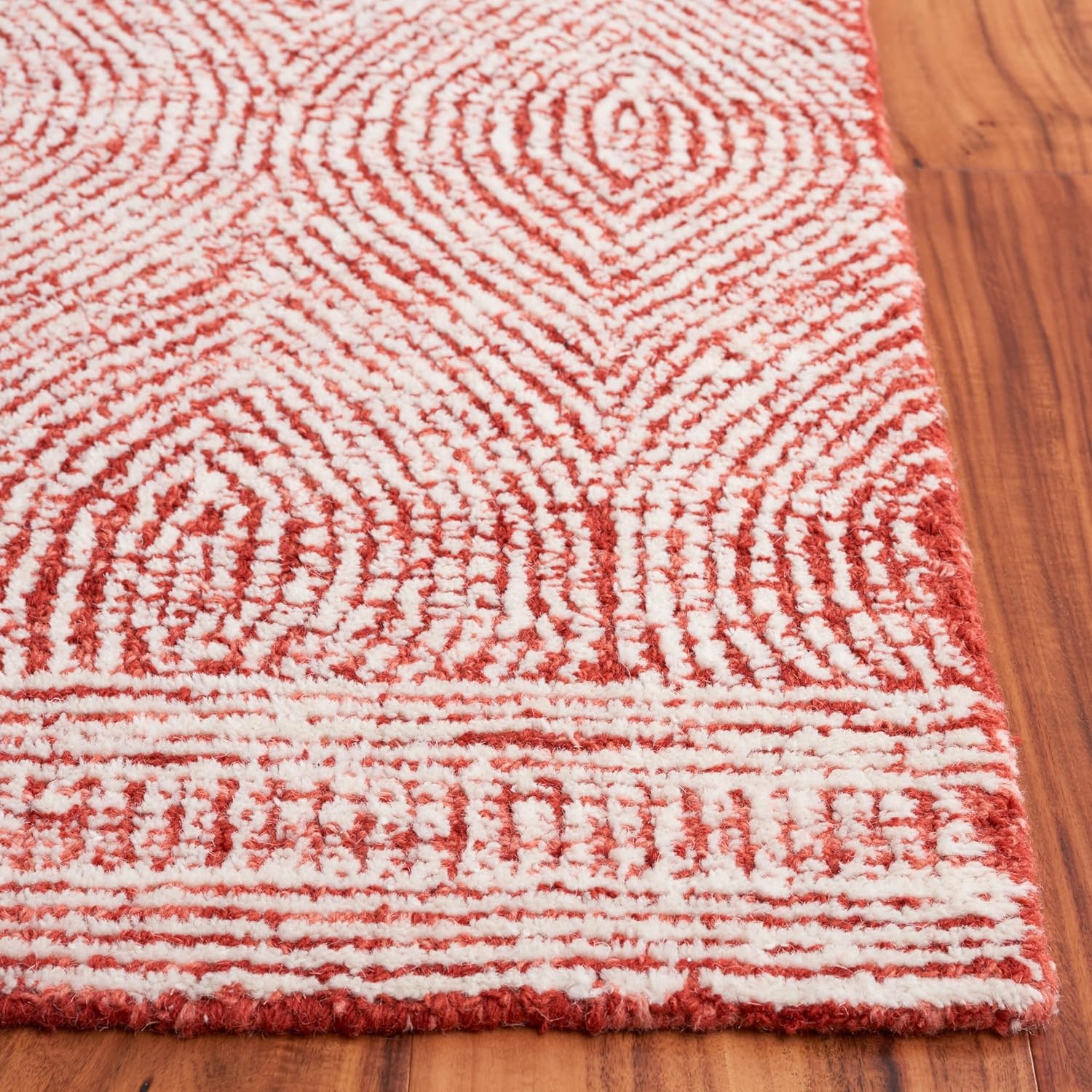 image:imageSAFAVIEH Abstract Collection Area Rug 10 Square Ivory amp Charcoal Handmade Wool Ideal for High Traffic Areas in Living Room Bedroom ABT340HIvoryRed
