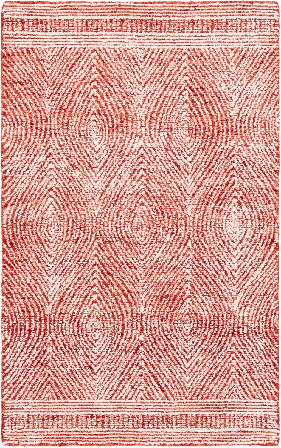 image:imageSAFAVIEH Abstract Collection Area Rug 10 Square Ivory amp Charcoal Handmade Wool Ideal for High Traffic Areas in Living Room Bedroom ABT340HIvoryRed