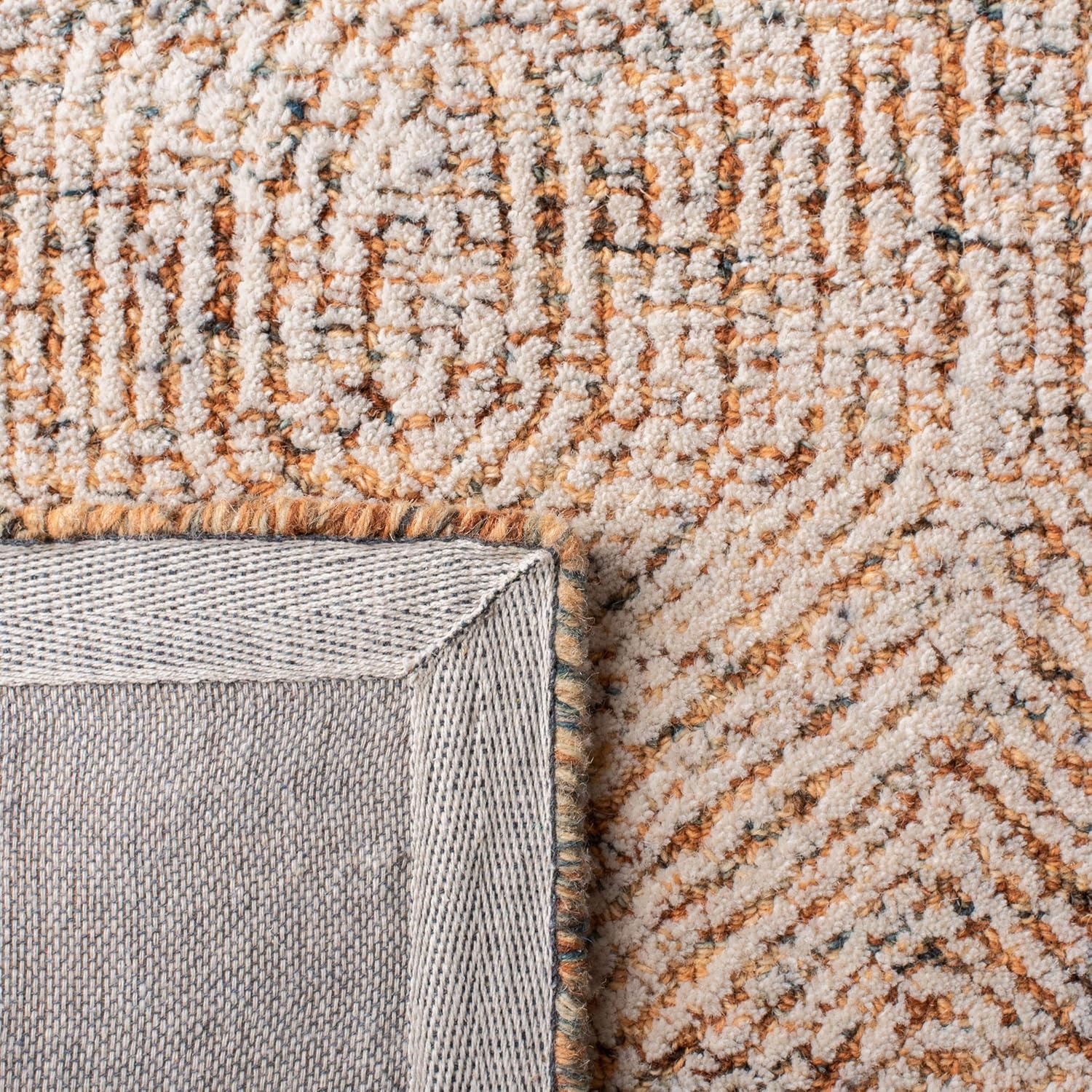 image:imageSAFAVIEH Abstract Collection Area Rug 10 Square Ivory amp Charcoal Handmade Wool Ideal for High Traffic Areas in Living Room Bedroom ABT340HIvoryRust