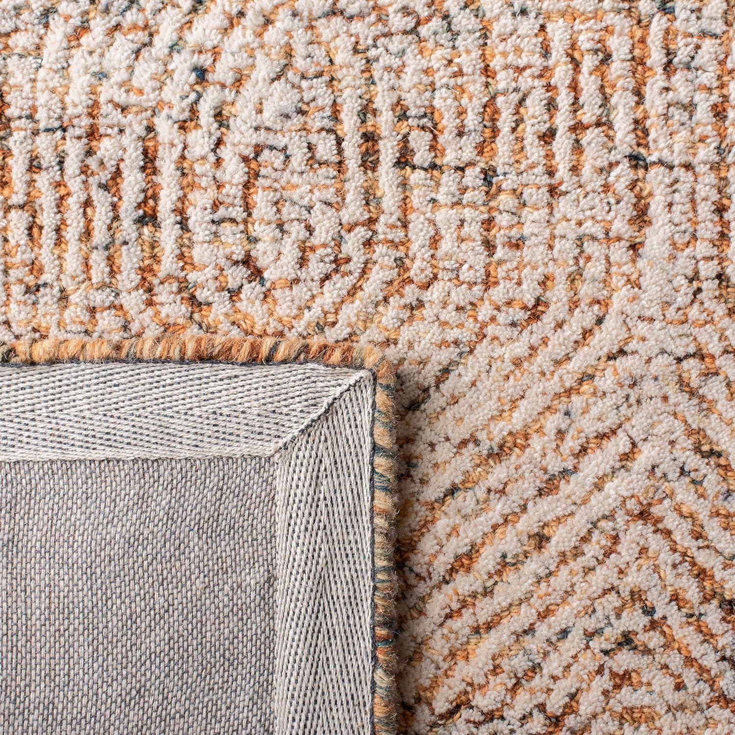 image:imageSAFAVIEH Abstract Collection Area Rug 10 Square Ivory amp Charcoal Handmade Wool Ideal for High Traffic Areas in Living Room Bedroom ABT340HIvoryRust