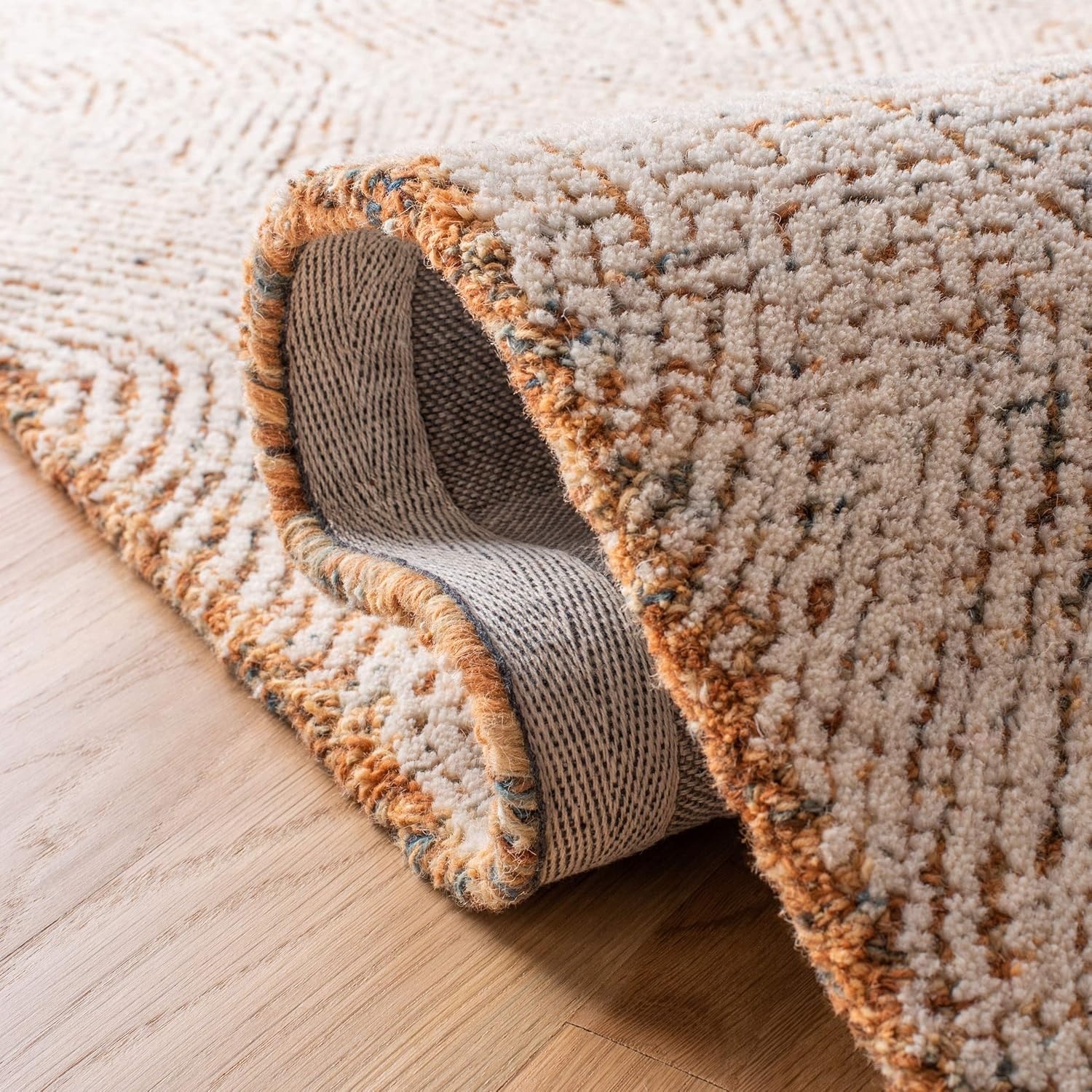 image:imageSAFAVIEH Abstract Collection Area Rug 10 Square Ivory amp Charcoal Handmade Wool Ideal for High Traffic Areas in Living Room Bedroom ABT340HIvoryRust