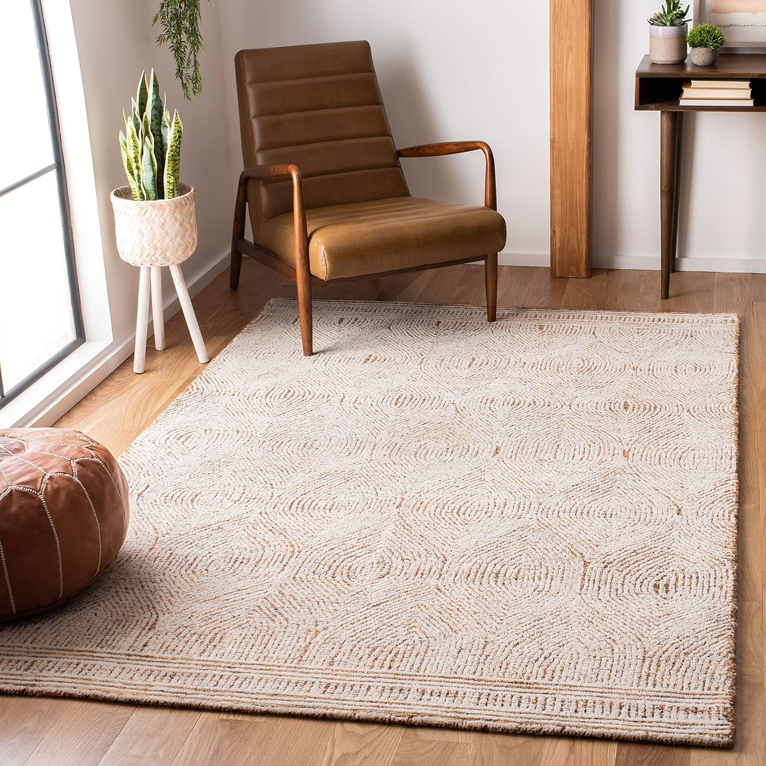 image:imageSAFAVIEH Abstract Collection Area Rug 10 Square Ivory amp Charcoal Handmade Wool Ideal for High Traffic Areas in Living Room Bedroom ABT340HIvoryRust