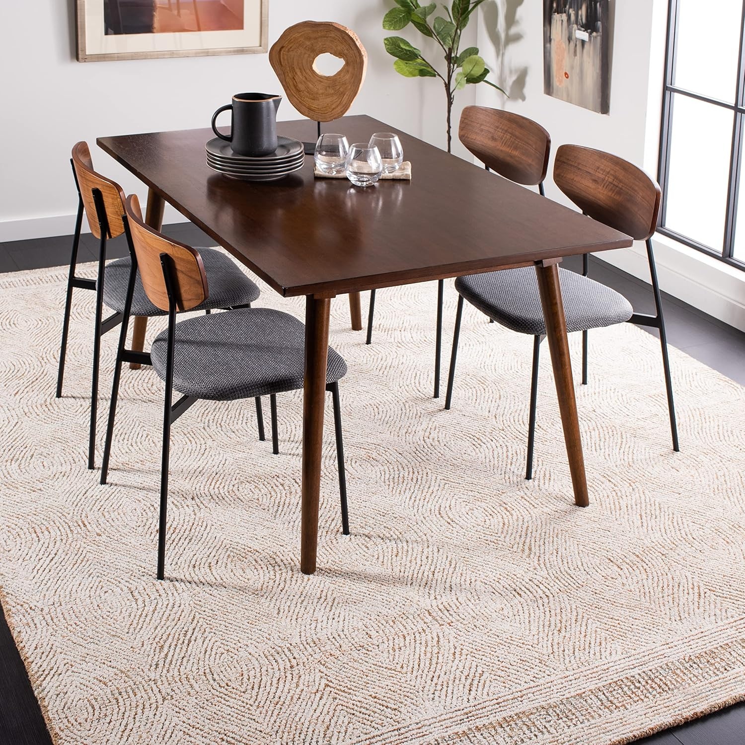 image:imageSAFAVIEH Abstract Collection Area Rug 10 Square Ivory amp Charcoal Handmade Wool Ideal for High Traffic Areas in Living Room Bedroom ABT340HIvoryRust