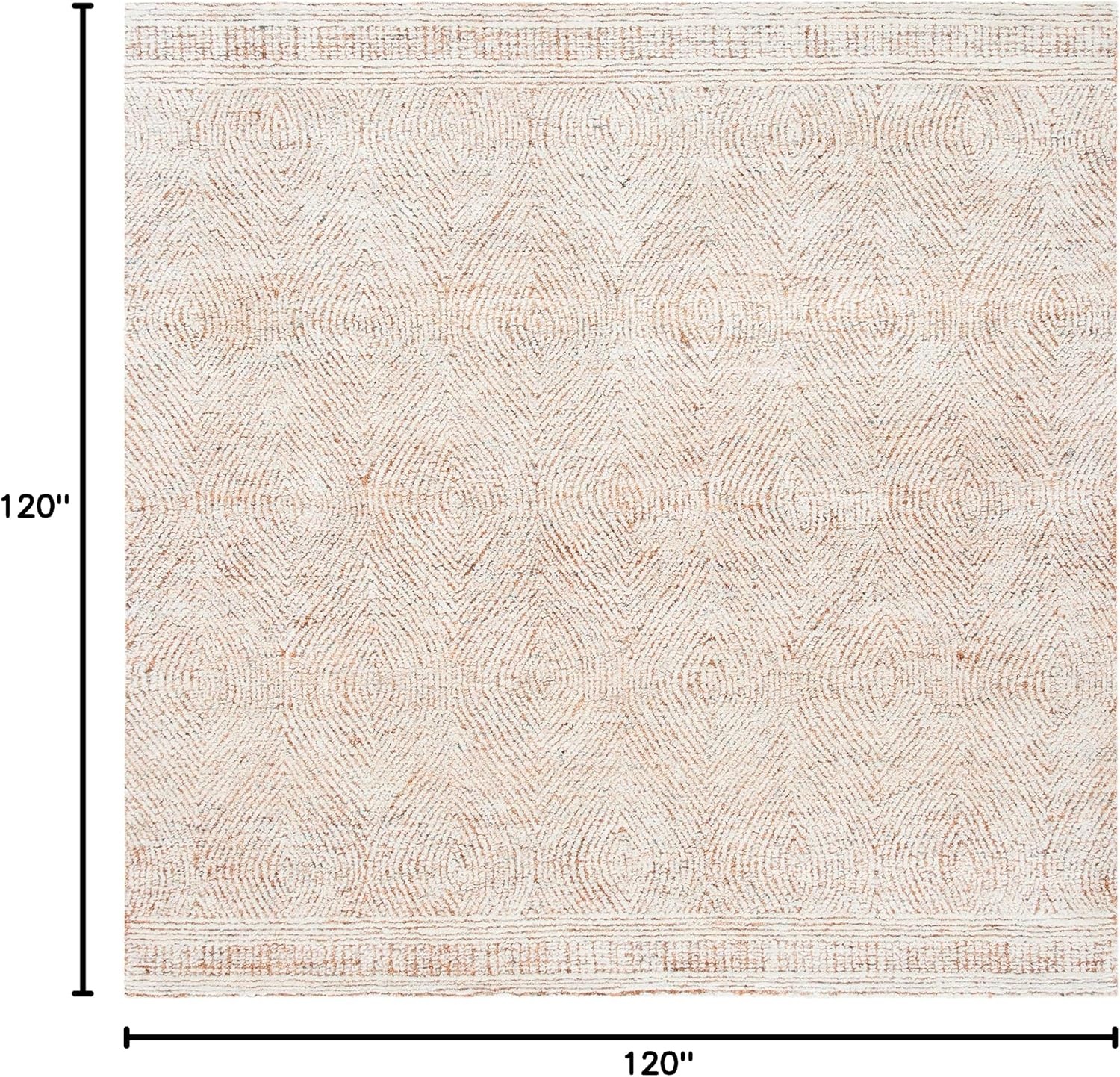 image:imageSAFAVIEH Abstract Collection Area Rug 10 Square Ivory amp Charcoal Handmade Wool Ideal for High Traffic Areas in Living Room Bedroom ABT340HIvoryRust