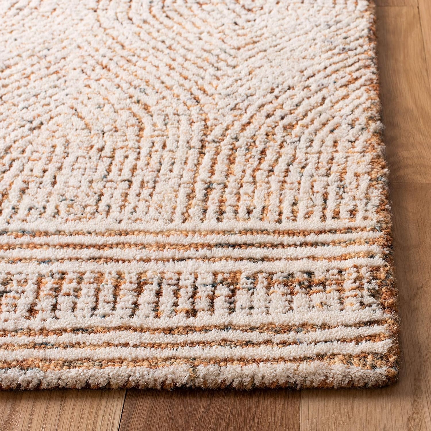 image:imageSAFAVIEH Abstract Collection Area Rug 10 Square Ivory amp Charcoal Handmade Wool Ideal for High Traffic Areas in Living Room Bedroom ABT340HIvoryRust