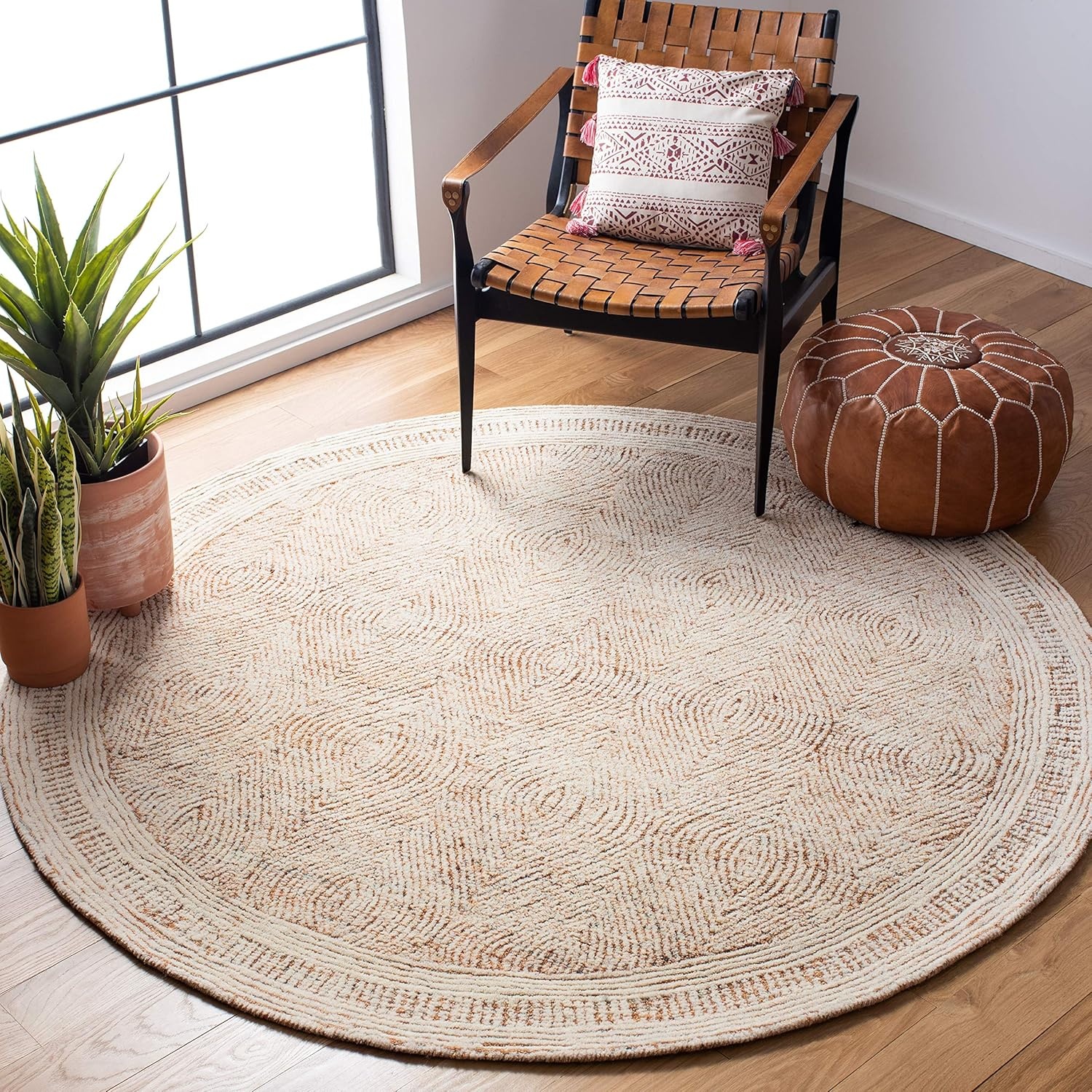 image:imageSAFAVIEH Abstract Collection Area Rug 10 Square Ivory amp Charcoal Handmade Wool Ideal for High Traffic Areas in Living Room Bedroom ABT340HIvoryRust