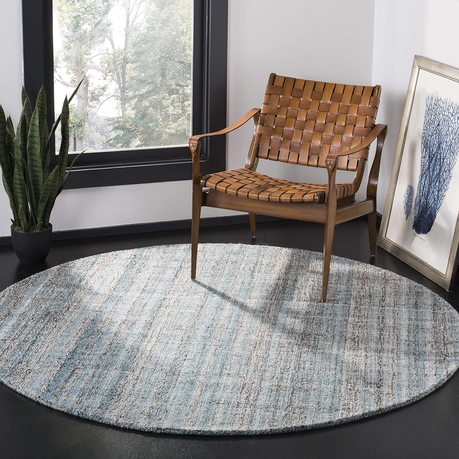 image:imageSAFAVIEH Abstract Collection Area Rug 8 Round Ivory amp Beige Handmade Wool amp Viscose Ideal for High Traffic Areas in Living Room Bedroom ABT141DBlueMulti