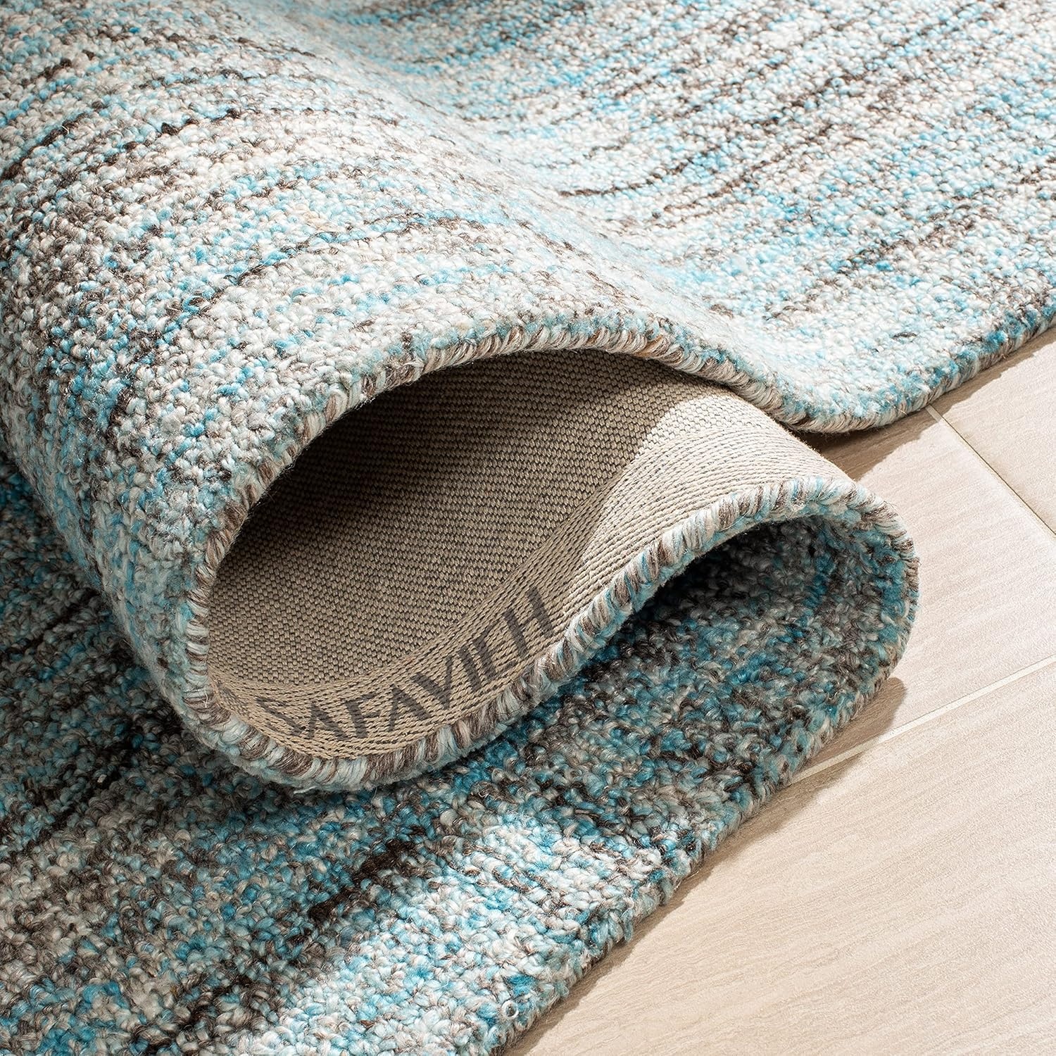 image:imageSAFAVIEH Abstract Collection Area Rug 8 Round Ivory amp Beige Handmade Wool amp Viscose Ideal for High Traffic Areas in Living Room Bedroom ABT141DBlueMulti