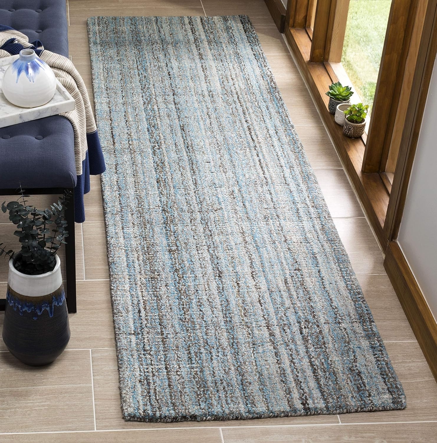 image:imageSAFAVIEH Abstract Collection Area Rug 8 Round Ivory amp Beige Handmade Wool amp Viscose Ideal for High Traffic Areas in Living Room Bedroom ABT141DBlueMulti