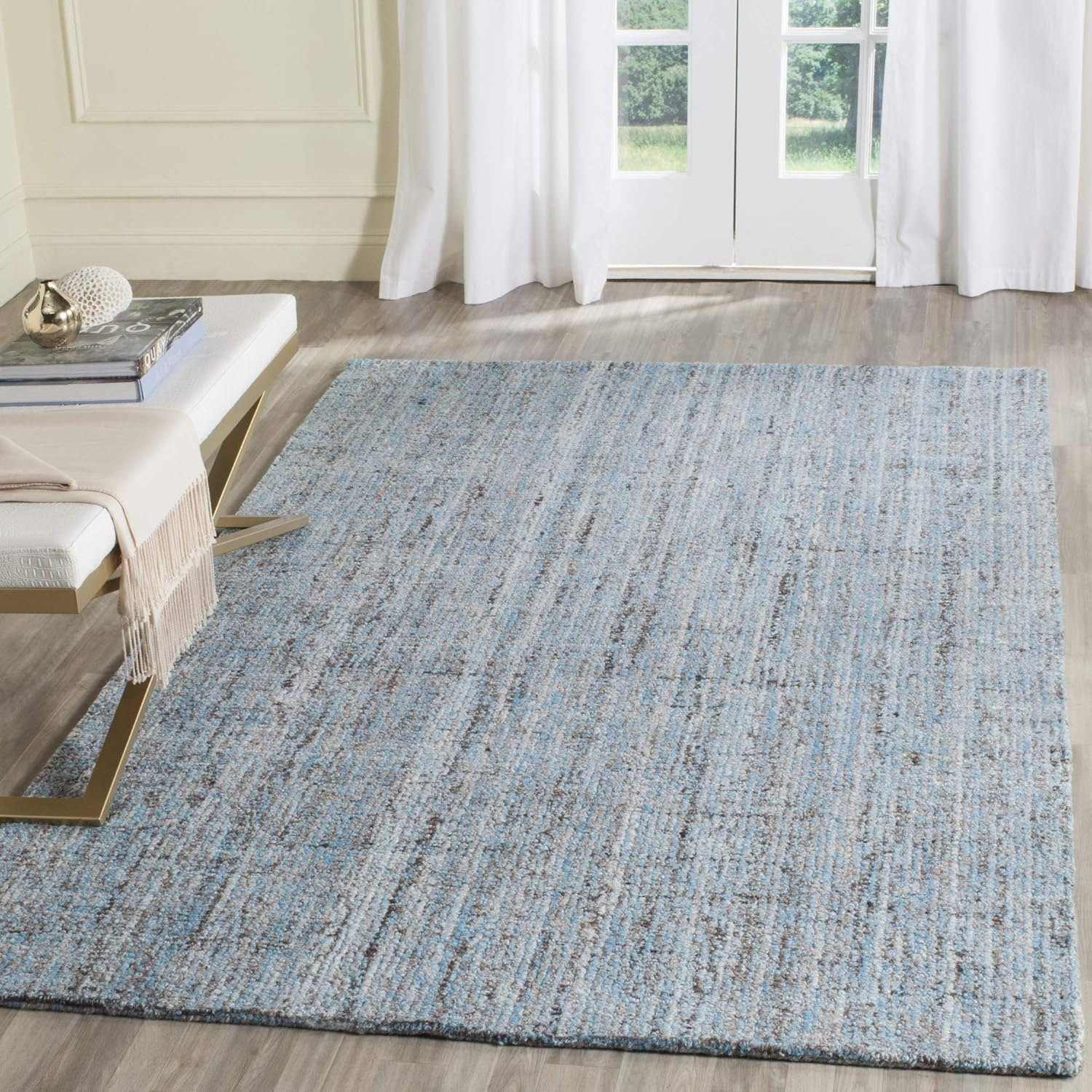 image:imageSAFAVIEH Abstract Collection Area Rug 8 Round Ivory amp Beige Handmade Wool amp Viscose Ideal for High Traffic Areas in Living Room Bedroom ABT141DBlueMulti