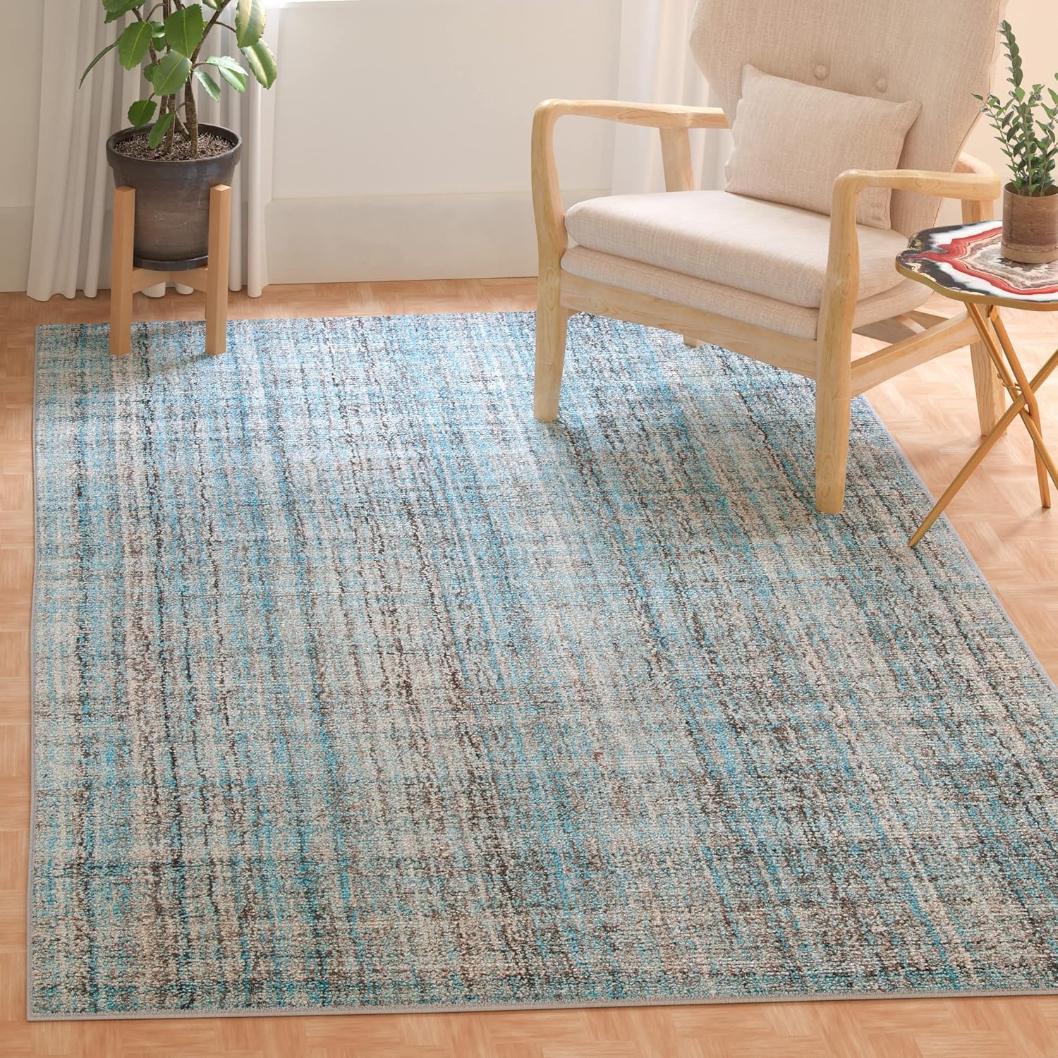 image:imageSAFAVIEH Abstract Collection Area Rug 8 Round Ivory amp Beige Handmade Wool amp Viscose Ideal for High Traffic Areas in Living Room Bedroom ABT141DBlueMulti