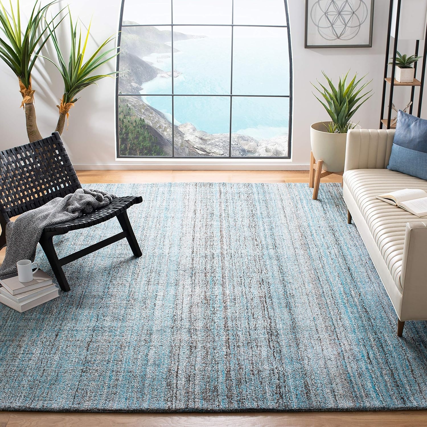 image:imageSAFAVIEH Abstract Collection Area Rug 8 Round Ivory amp Beige Handmade Wool amp Viscose Ideal for High Traffic Areas in Living Room Bedroom ABT141DCamelBlack